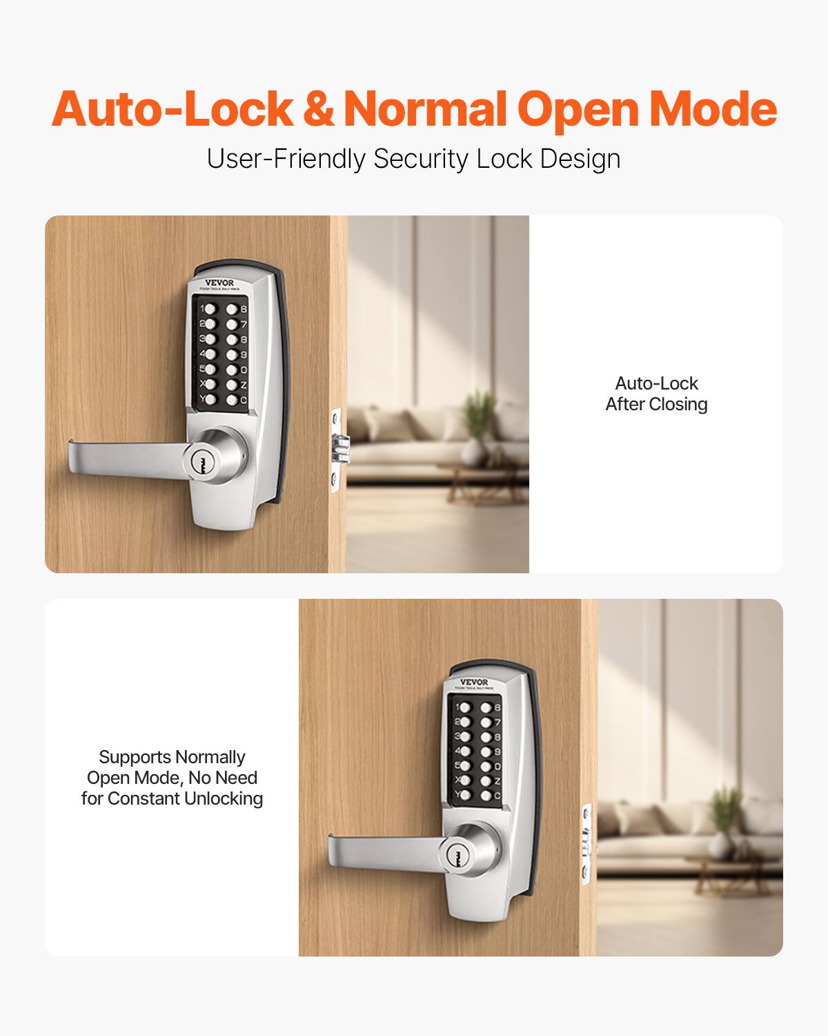 Auto-Lock & Normal Open Mode  
User-Friendly Security Lock Design  

Auto-Lock After Closing  

Supports Normally Open Mode, No Need for Constant Unlocking