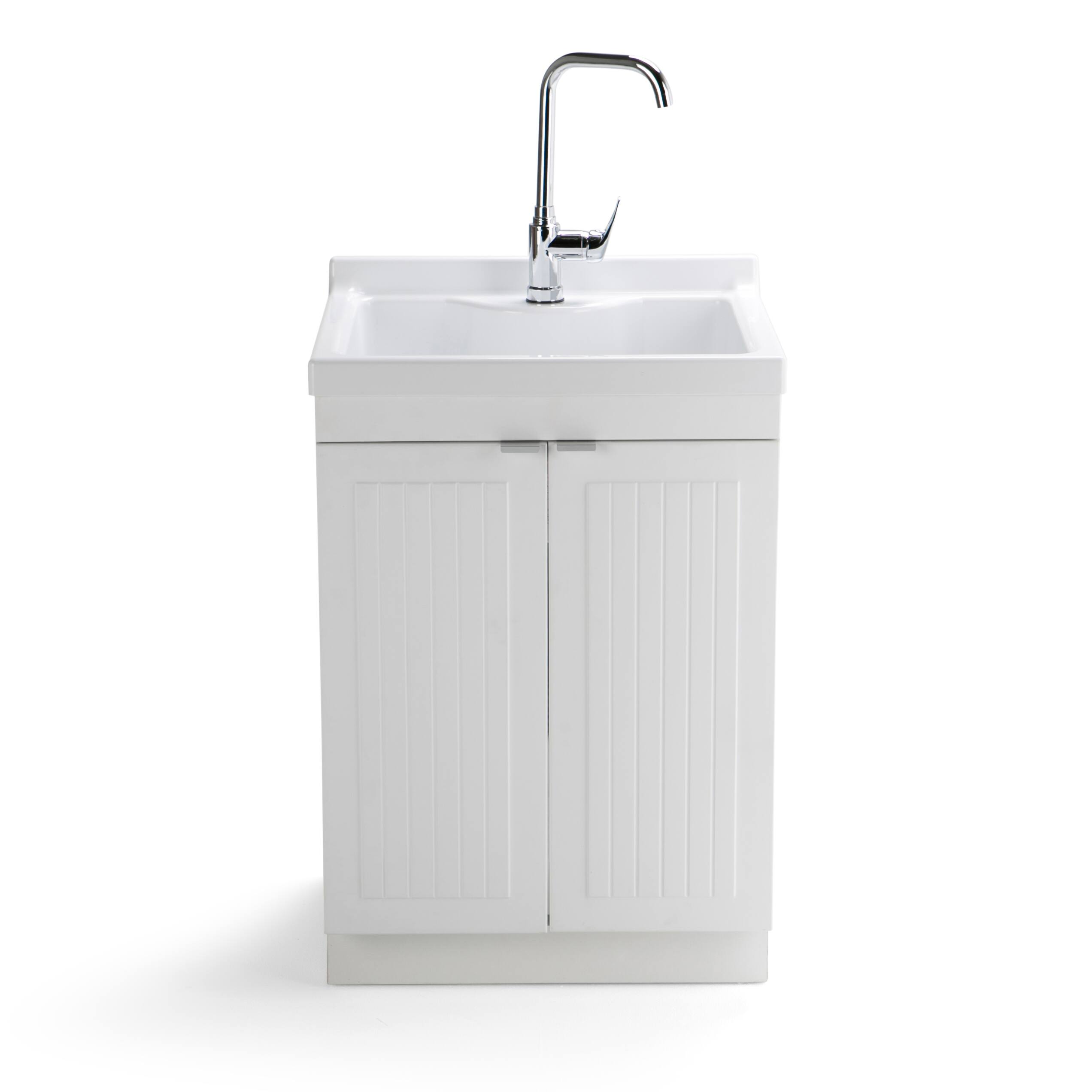 Left. Simpli Home - Murphy  All-in-One 24-inch ABS Utility Sink & Cabinet - Pure White.