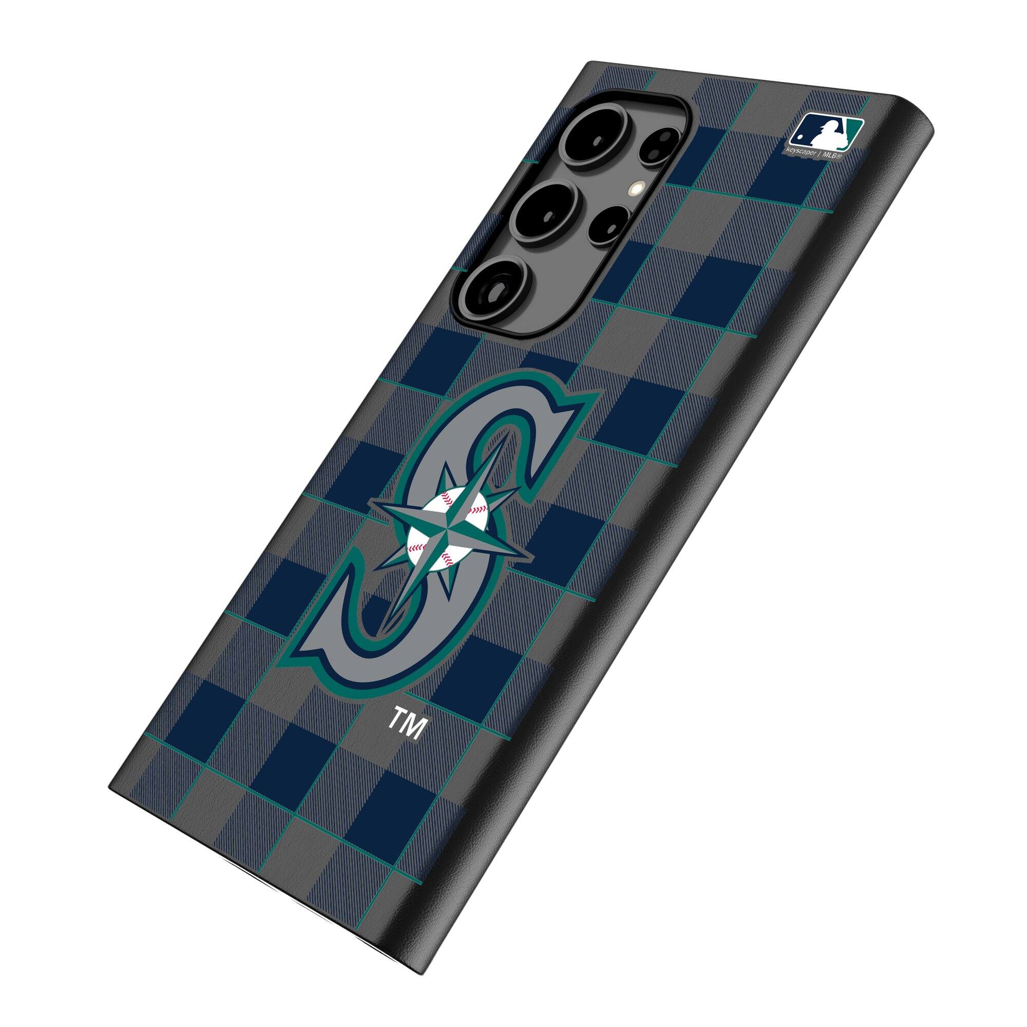 Alt View 1. Keyscaper - Seattle Mariners Plaid Galaxy Magnetic Bump Case - S24 Ultra - Black.
