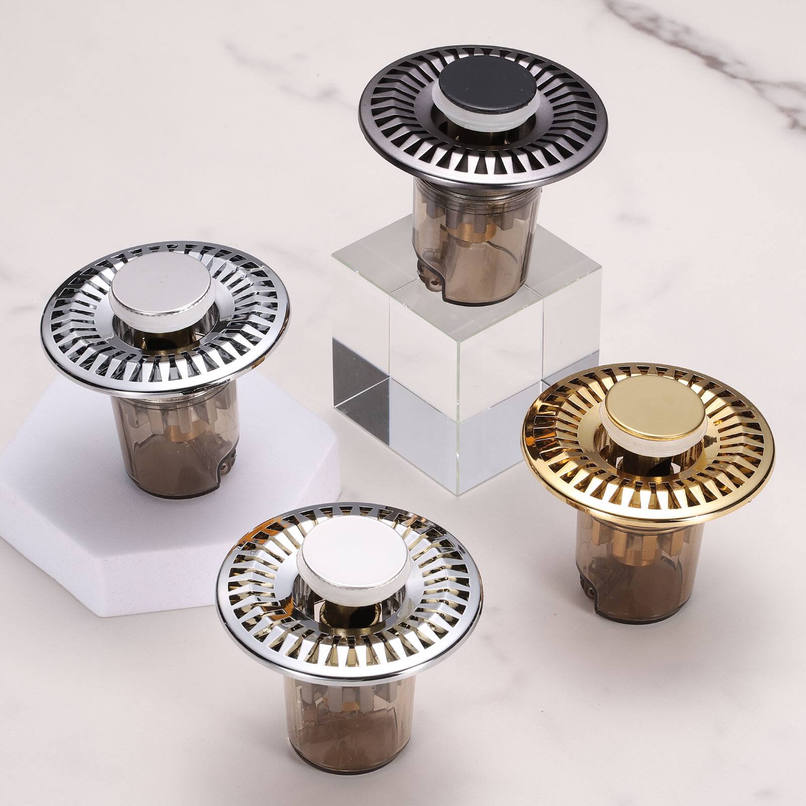 Alt View 5. Unique Bargains - 1pc Bathroom Sink Drain Strainer, Drain Plug Filter w/ Removable Odor-Proof Cover for Kitchen Washbasins Bathtub Drains - Gold Silver.