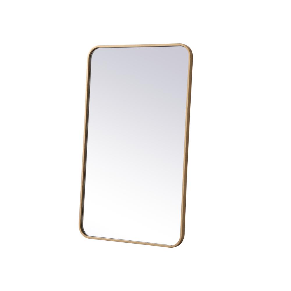 Left. Elegant Decor - Soft corner metal rectangular mirror 22x36 inch in Brass - Brass.