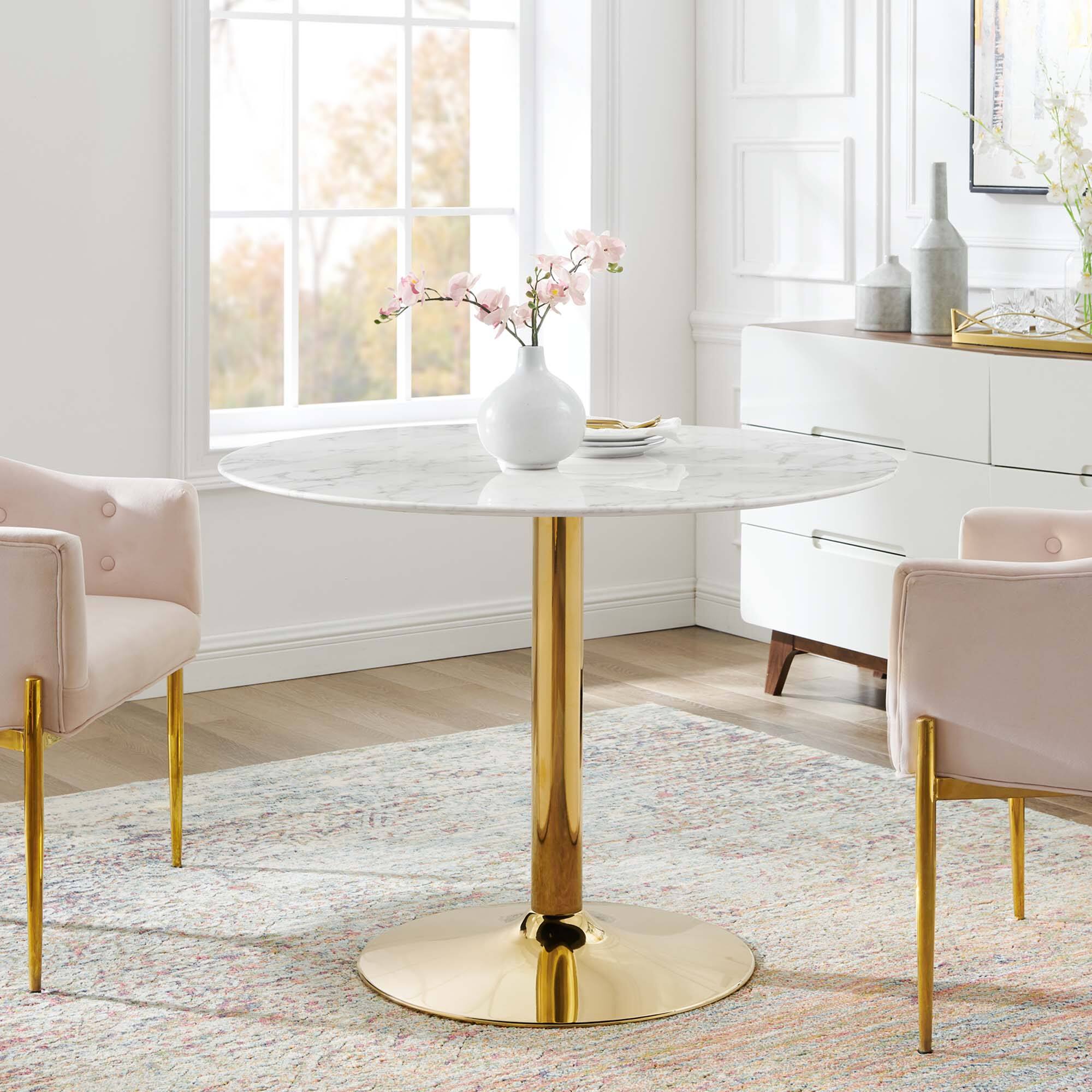 Verne 40" Artificial Marble Dining Table by Modway - Gold White
