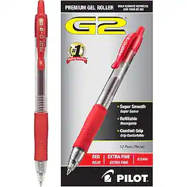 Pilot - G2 Retractable Gel Pens, Extra Fine Point, Dozen - Red Ink
