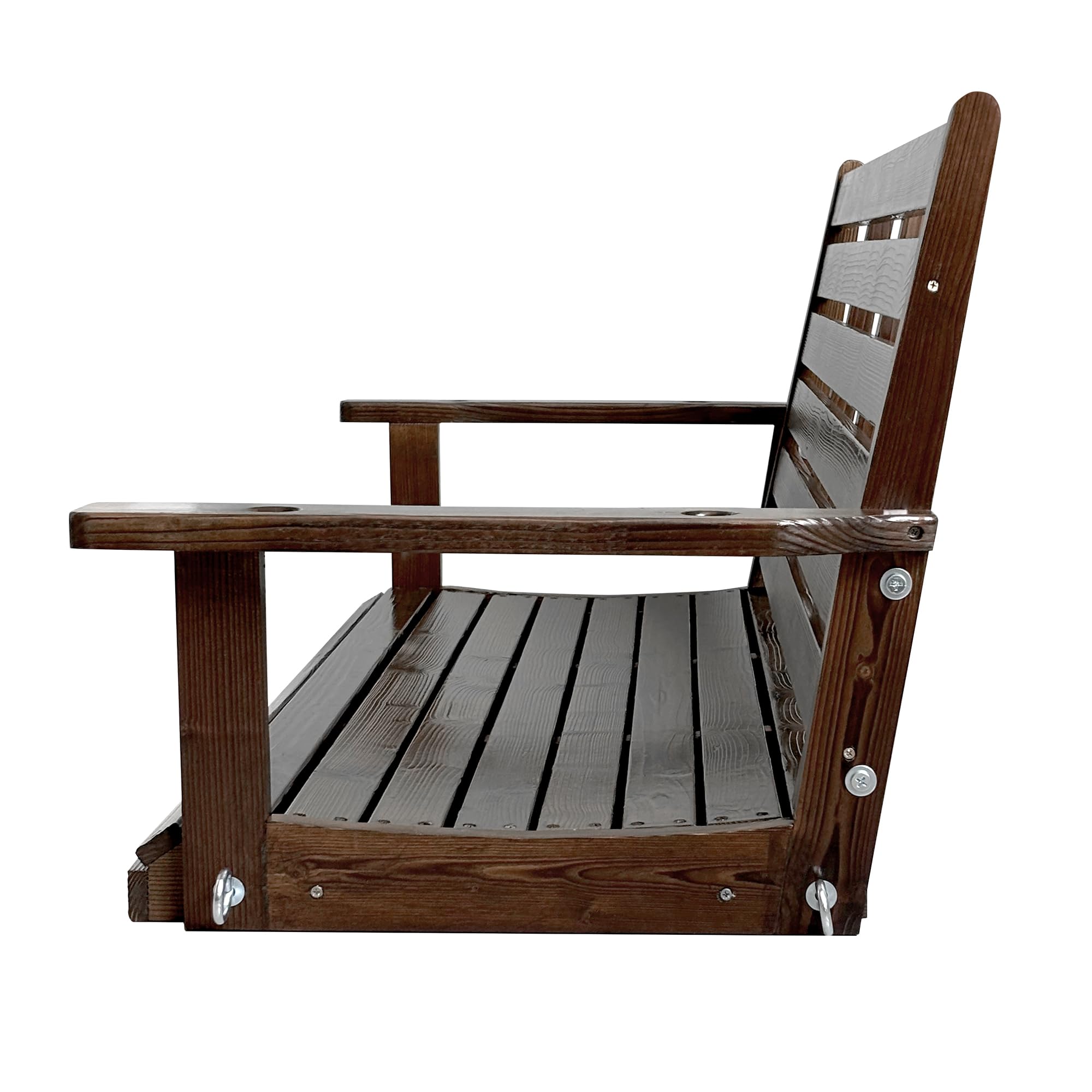 Left. Fortune Candy - Wooden Porch Swing Bench with Hanging Chains & Springs for Outdoor Patio Garden Yard (2-Seater Extra Large) - Deep Brown.