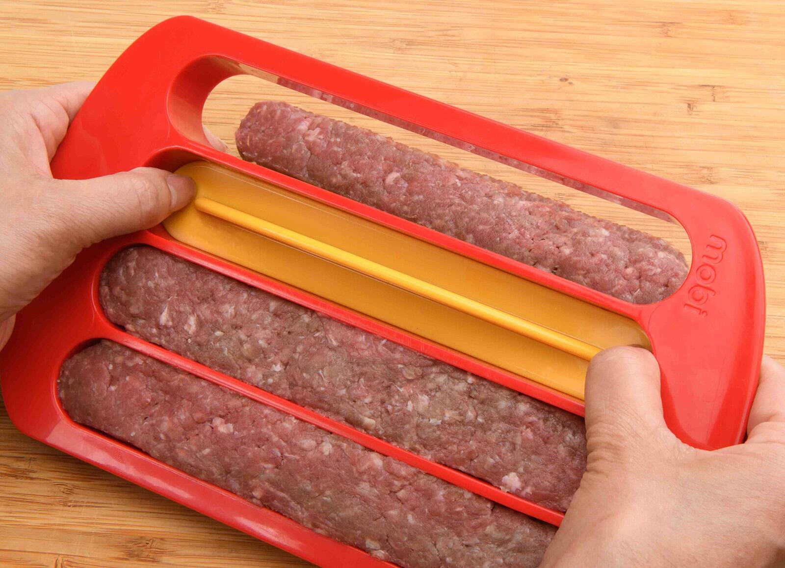 Alt View 2. MOBI - Hot Dog Shaped Hamburger Mold - Red.