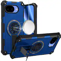 Front. Kitcheniva - Rugged Magnetic Circle Pop-Out Stand Plus Tempered Glass For Google Pixel 10a Case Blue - Blue.