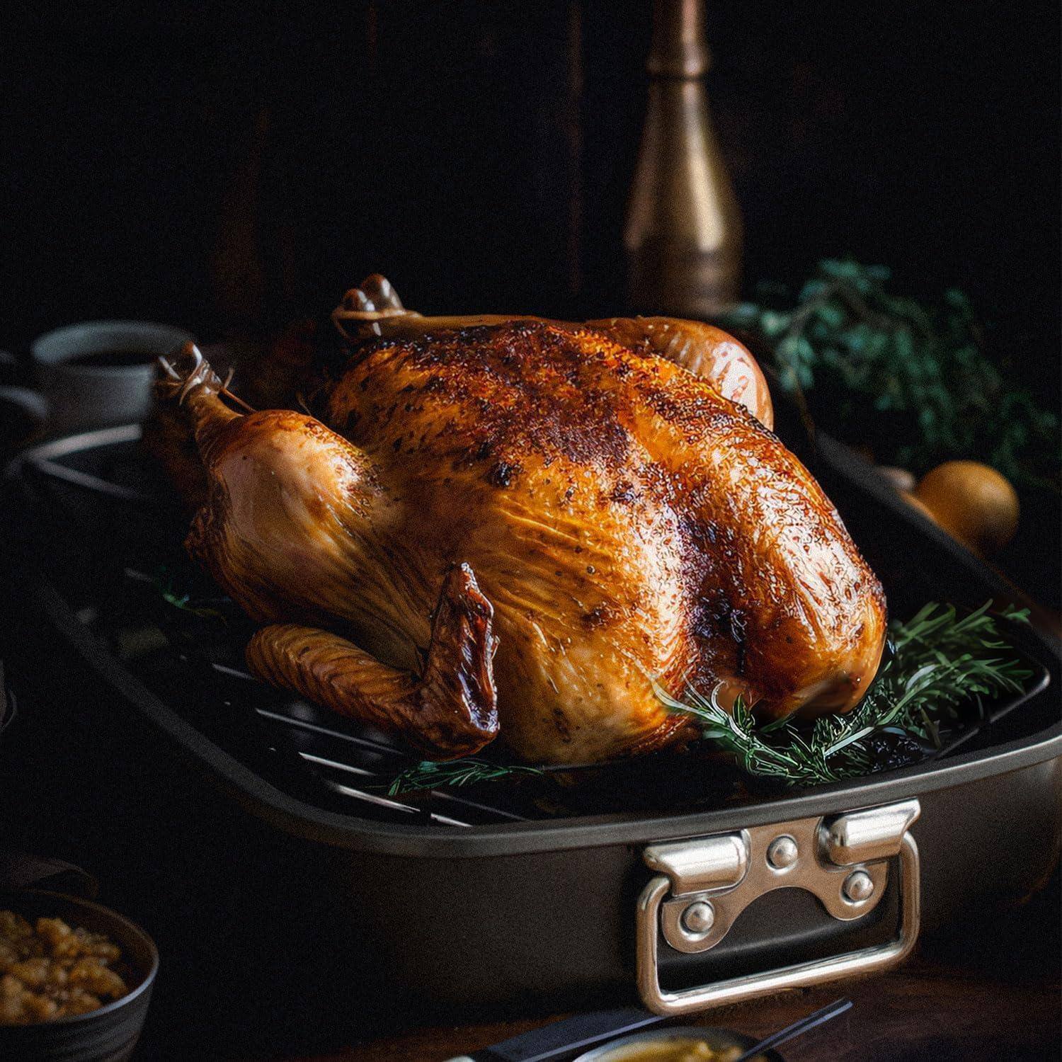 Alt View 1. PARKER SLATER - Roasting Pan 15-inch Non-stick Turkey Roaster Lasagna With V Rack - Rectangular Deep Dish Chicken Roaster-bbq For 14.....