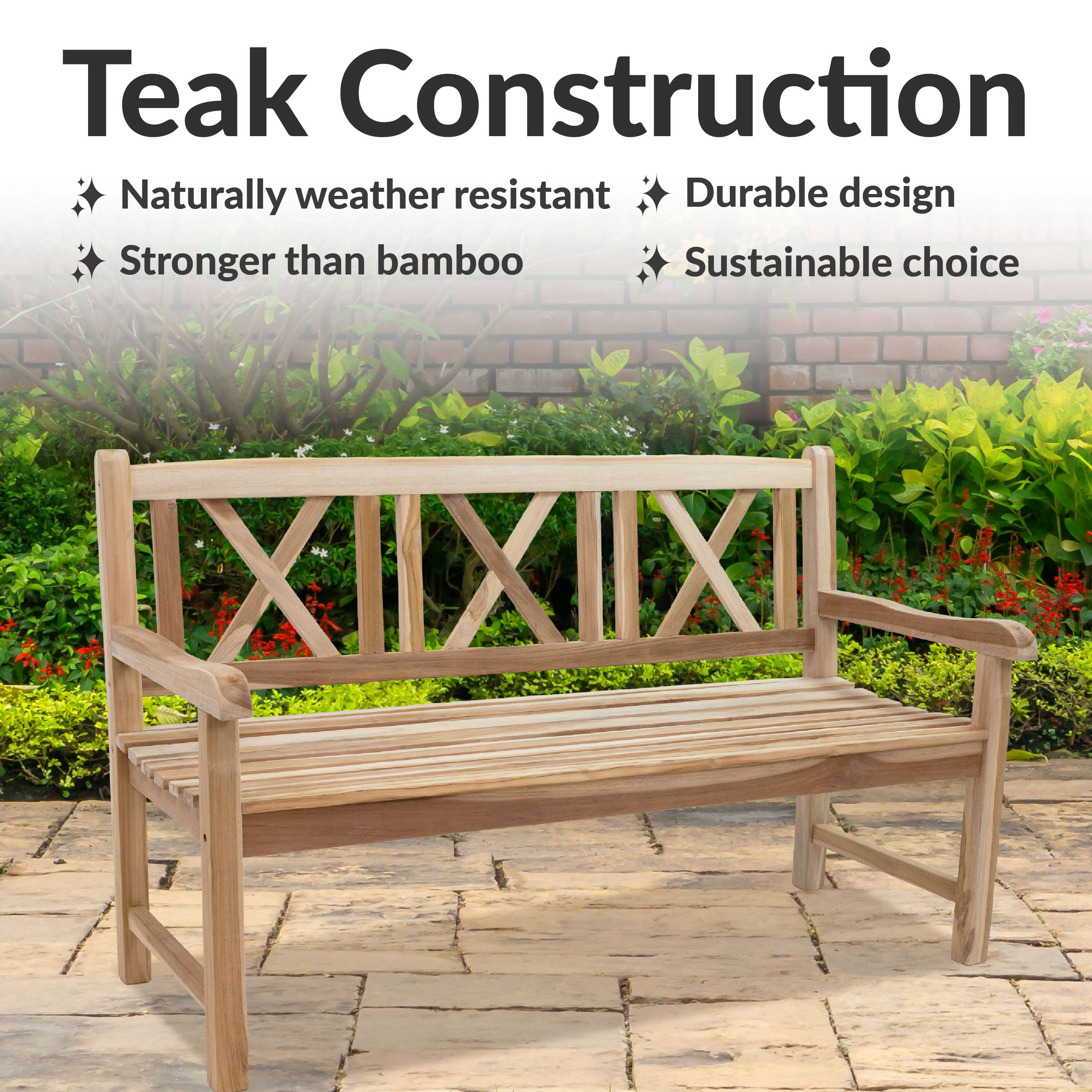 Teak Construction

- Naturally weather resistant
- Durable design
- Stronger than bamboo
- Sustainable choice
