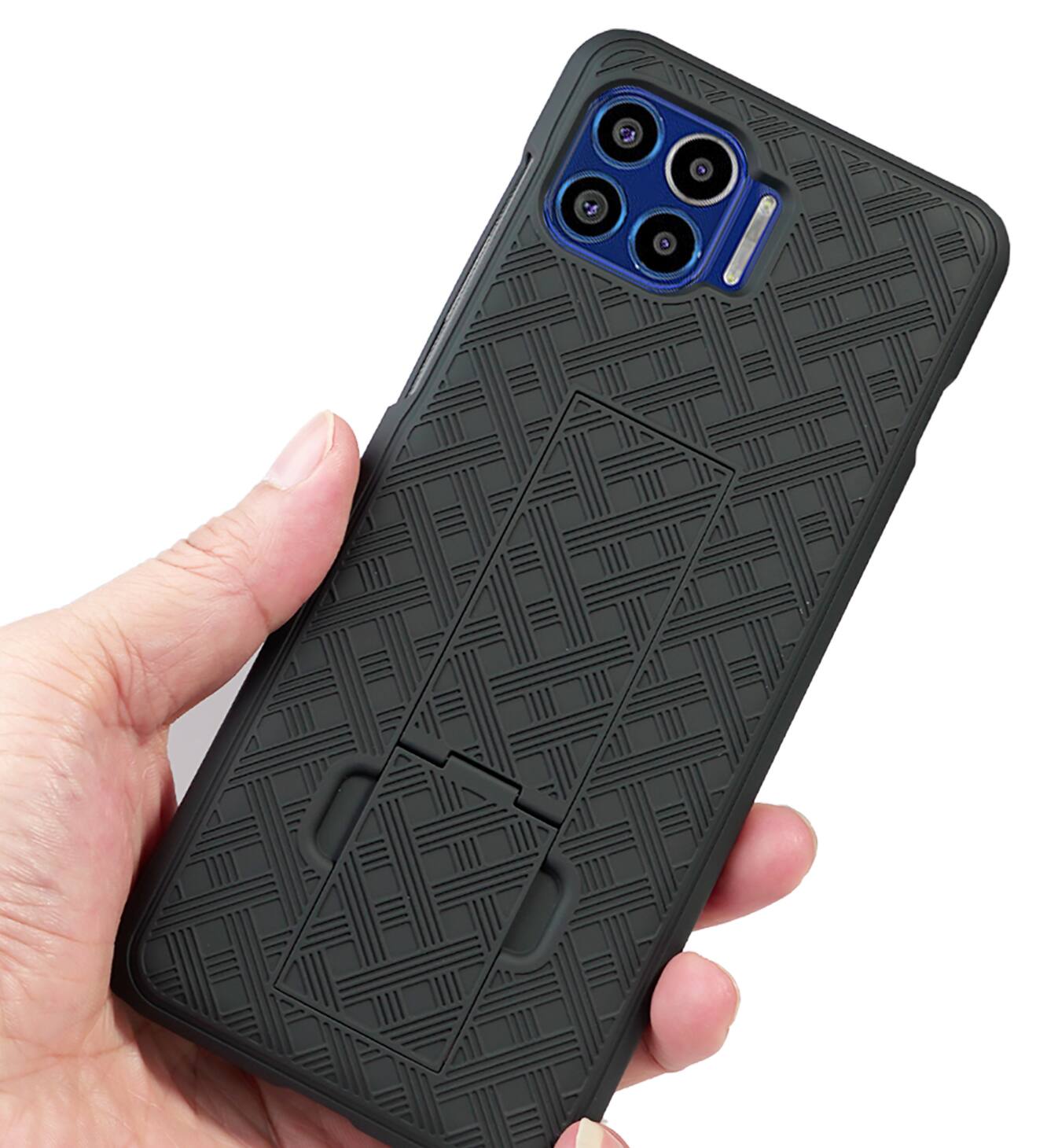 Alt View 5. Nakedcellphone - Case with Stand and Belt Clip Holster for Motorola Moto One 5G - Black.