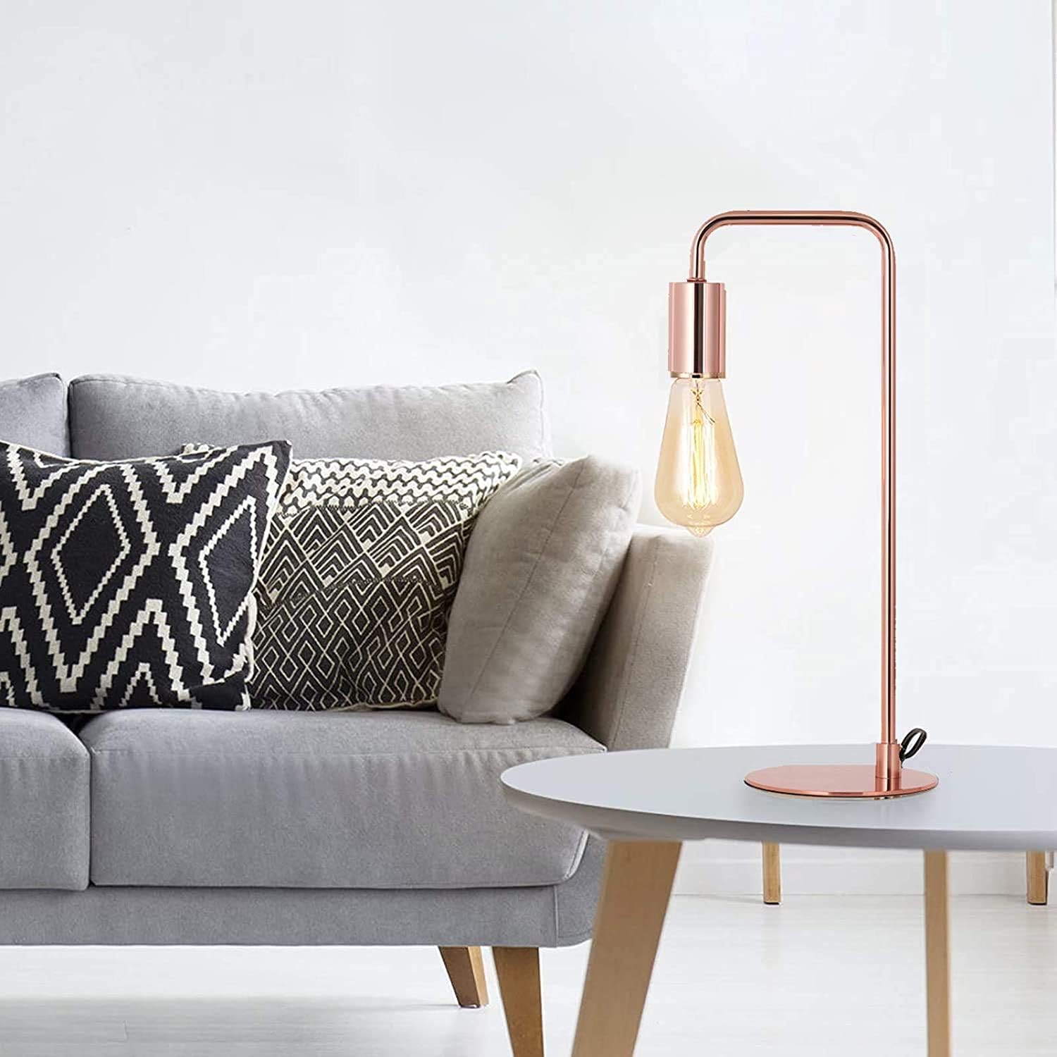 Alt View 2. Oumilen - 2 Pack Modern Rose Gold Table Lamps – Minimalist Curved Arm Desk Lamps with Round Base, E26 Socket.