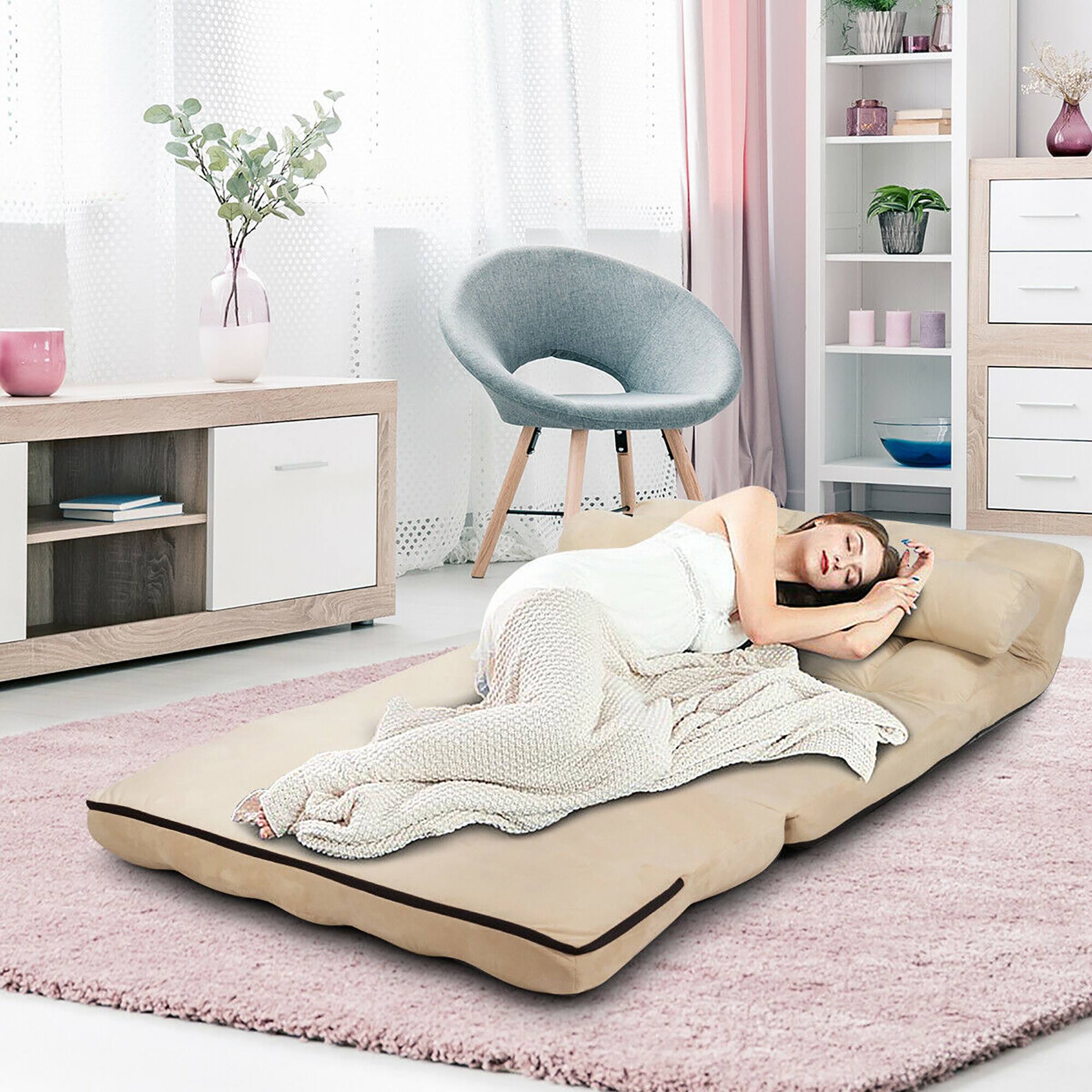 Alt View 4. Costway - Costway Foldable Floor Sofa Bed 6-Position Adjustable Lounge Couch with 2 Pillows - Beige.