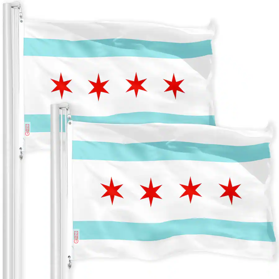 Mini Chicago Flags G128 Chicago City Flag 3x5 ft 2 Pack, 150D Printed Polyester Assorted ...