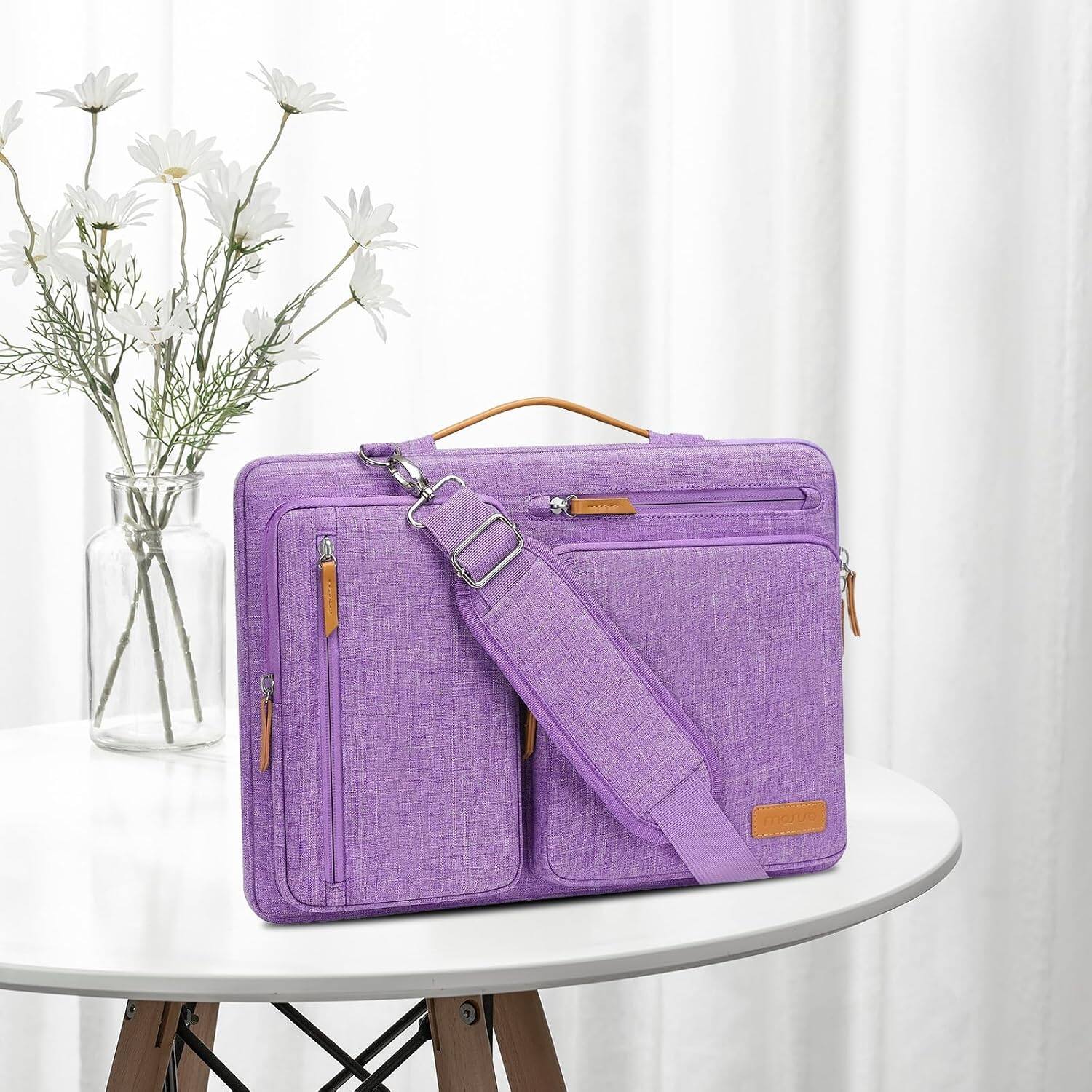 Left. mosiso - 360 Protective Laptop Shoulder Bag 17-17.3 inch for MacBook, HP, Dell, Lenovo, Asus Notebook Messenger Bag - Lilac.