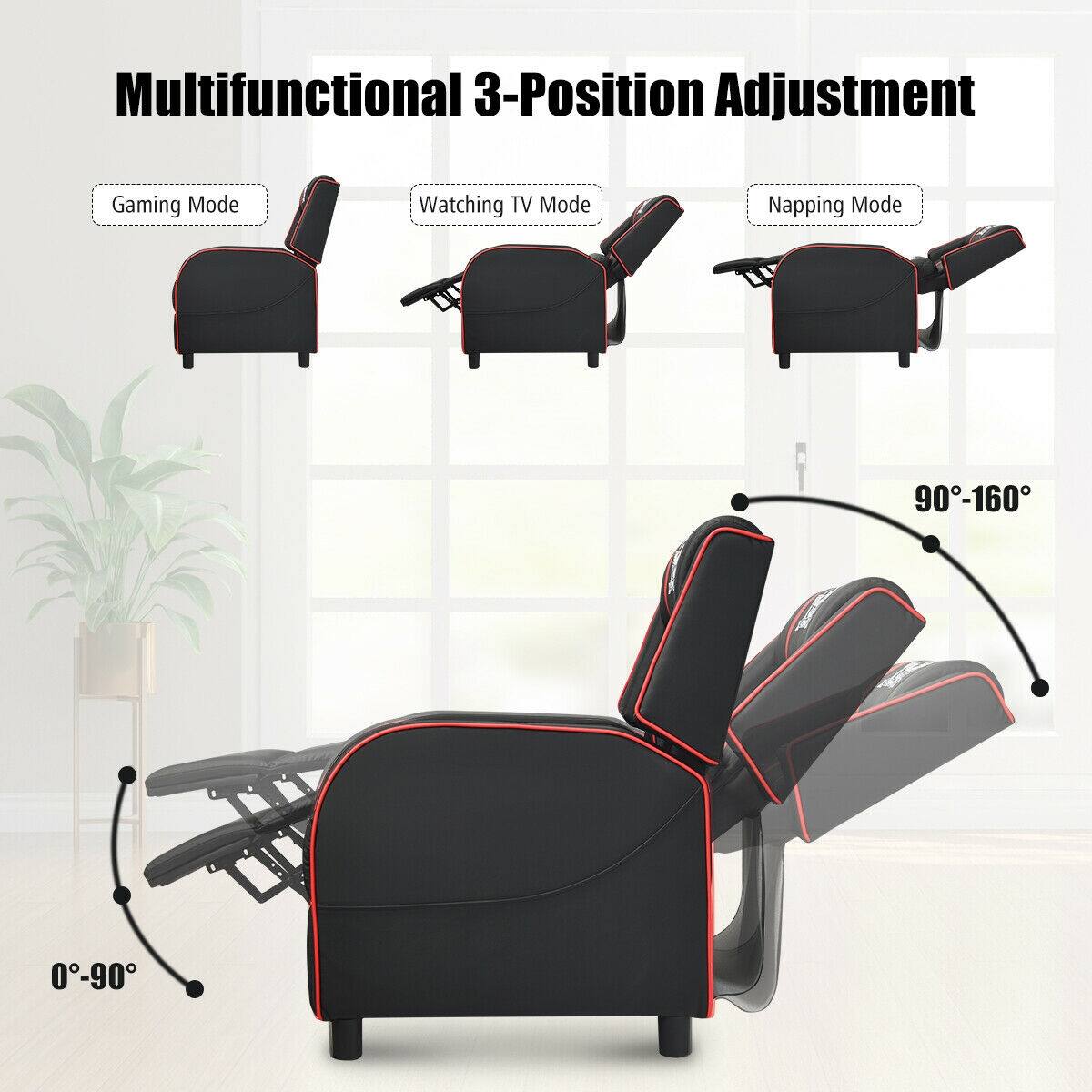 Multifunctional 3-Position Adjustment: Gaming Mode, Watching TV Mode, Napping Mode, 90-160, 0-90