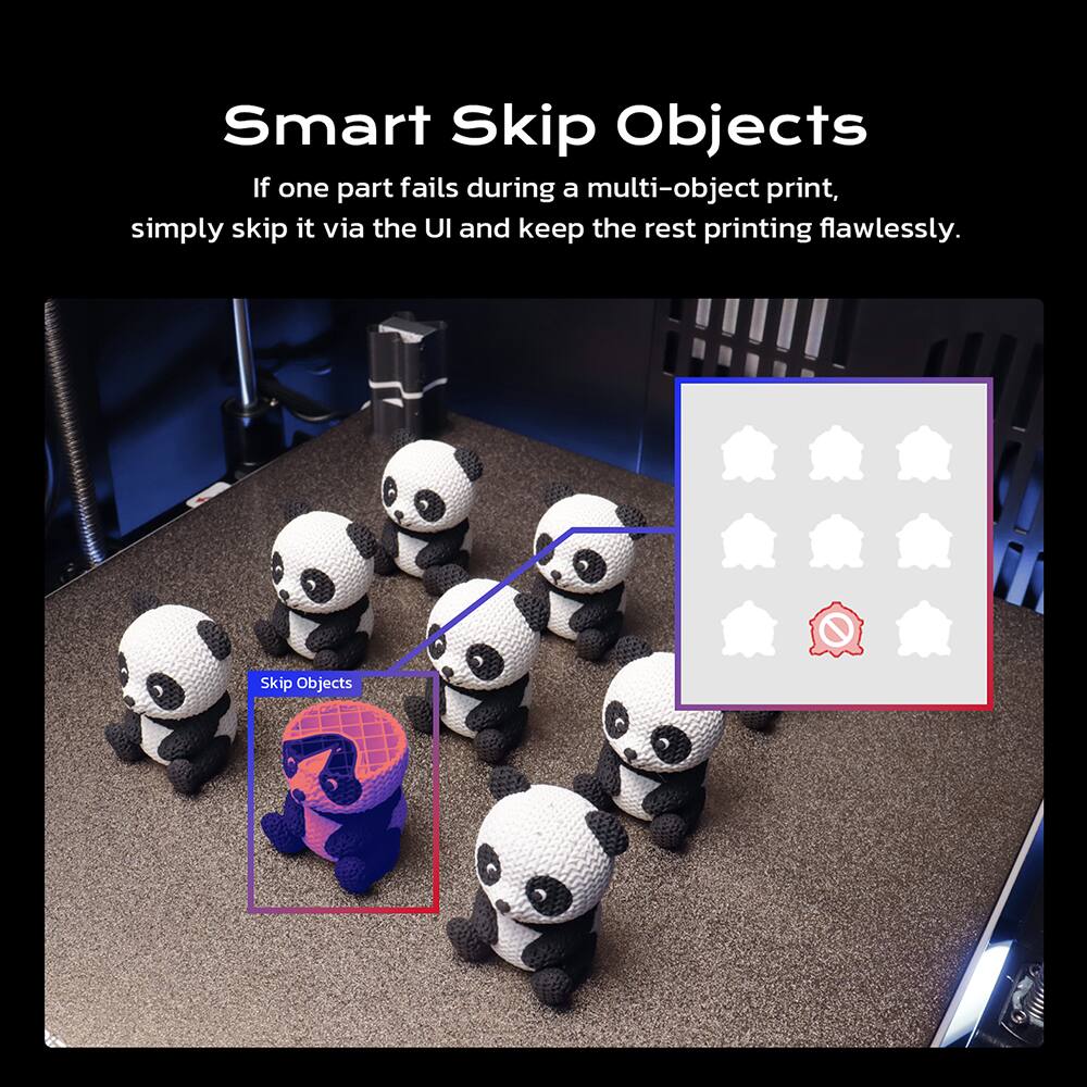 Smart Skip Objects

If one part fails during a multi-object print, simply skip it via the UI and keep the rest printing flawlessly.