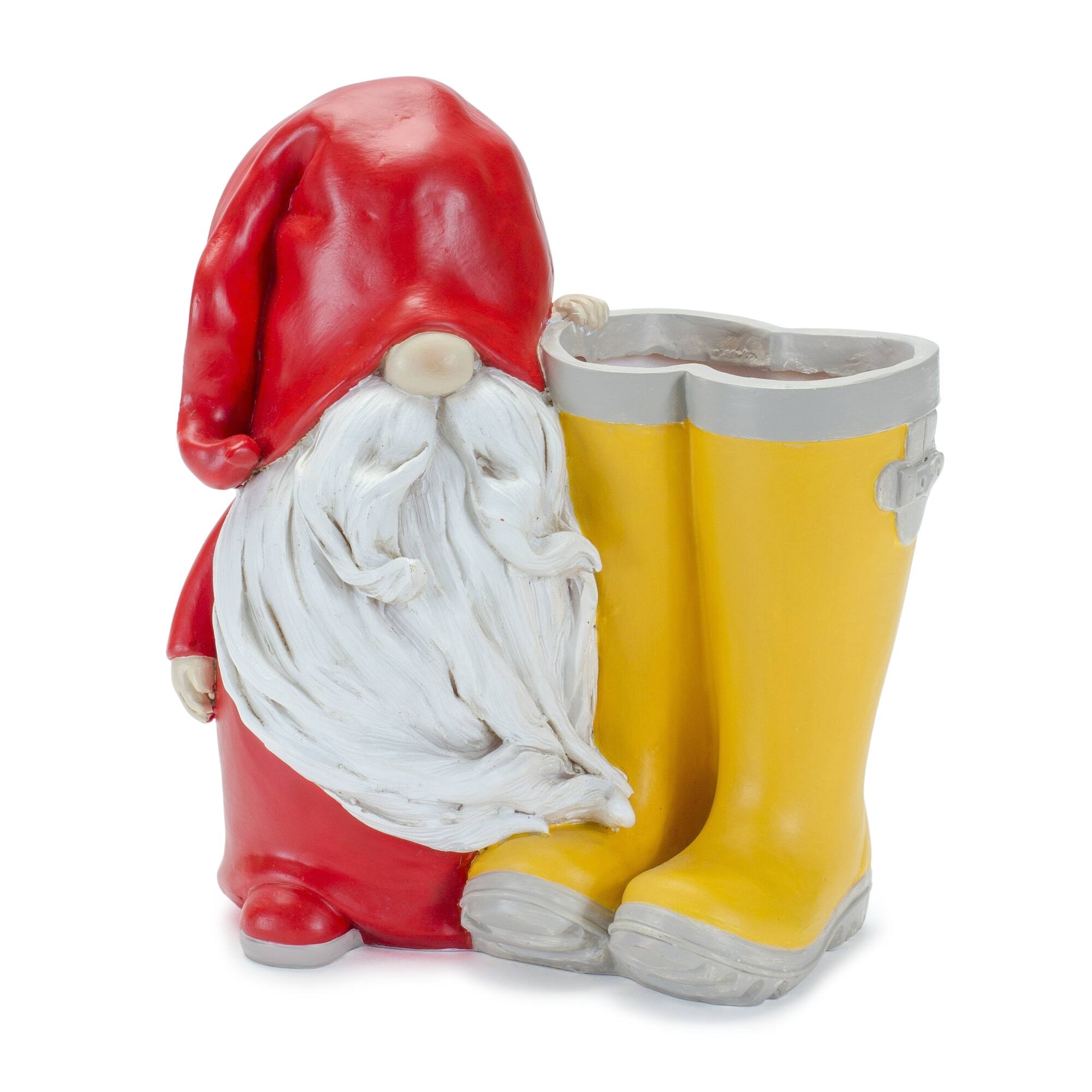 Left. BreeBe - Garden Gnome with Rainboot Platner or Vase (Set of 2) - Red, Yellow.