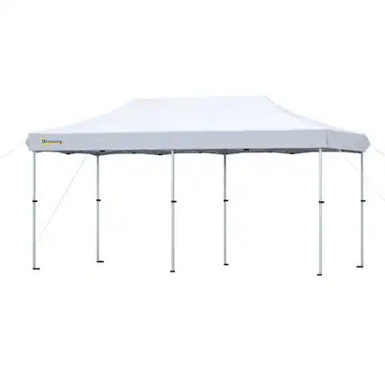 Front. Outsunny - 10'x20' Aluminum Pop Up Canopy Tent, Upgraded Thicker Tube Instant Party Tent with Wheeled Bag, 2-Level Adjustable - White.
