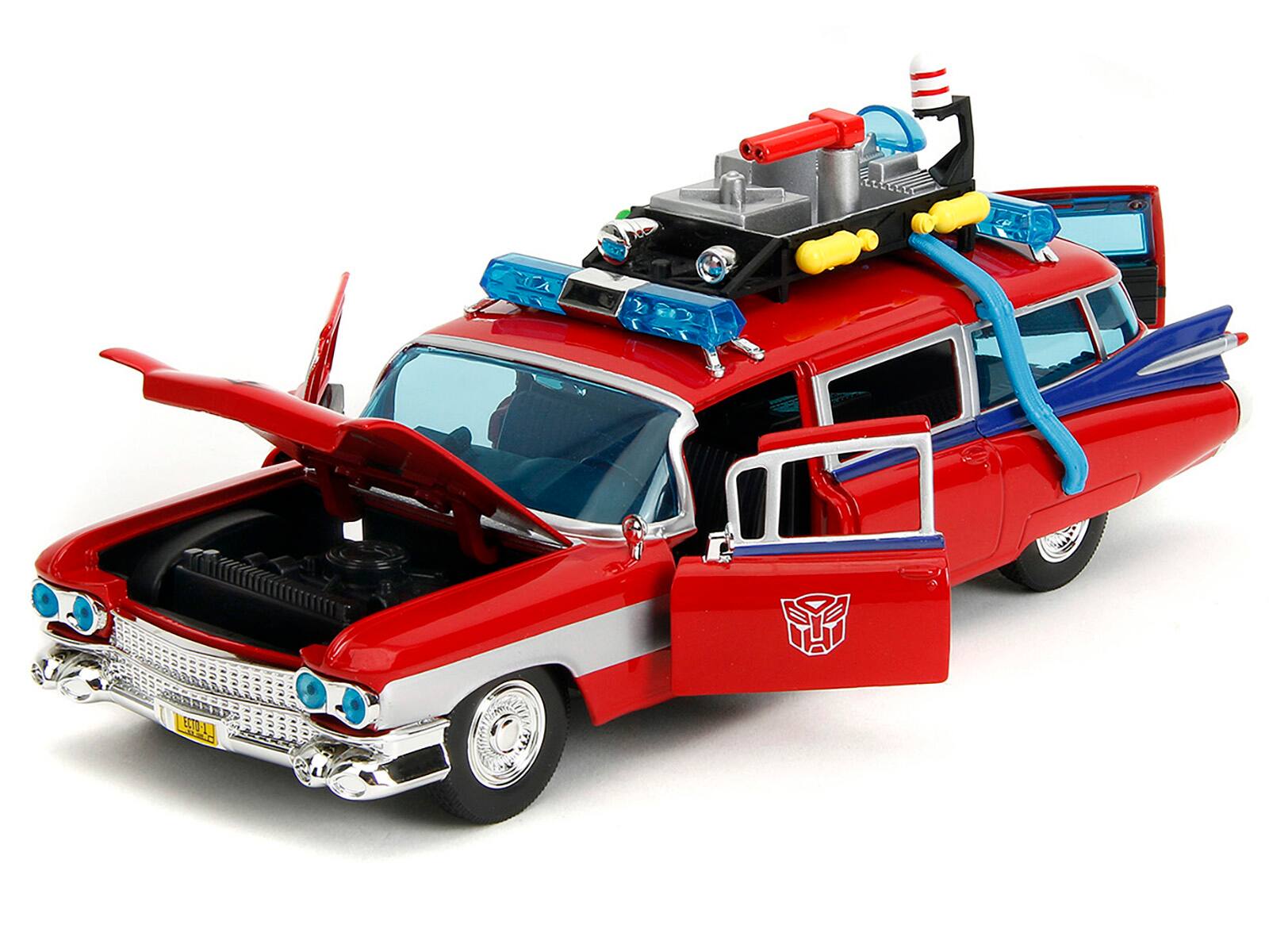 Alt View 1. Jada - 1959 Cadillac Ambulance Ecto-1 Red "Transformers" TV - "Ghostbusters" (1984) Movie Crossover1/24 Model Car by Jada.