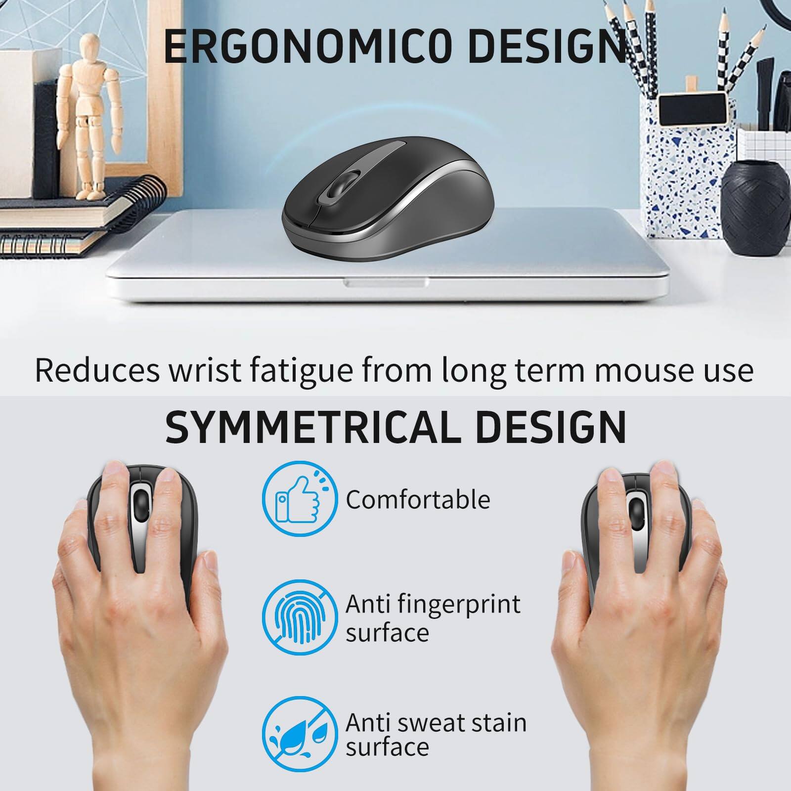 ERGONOMIC DESIGN  
Reduces wrist fatigue from long term mouse use  

SYMMETRICAL DESIGN  
Comfortable  
Anti fingerprint surface  
Anti sweat stain surface