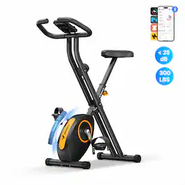 MERACH - Folding Magnetic Exercise Bike with LCD Display, Comfortable Seat, Space Saving, Cardio Training, 300 lbs - Orange