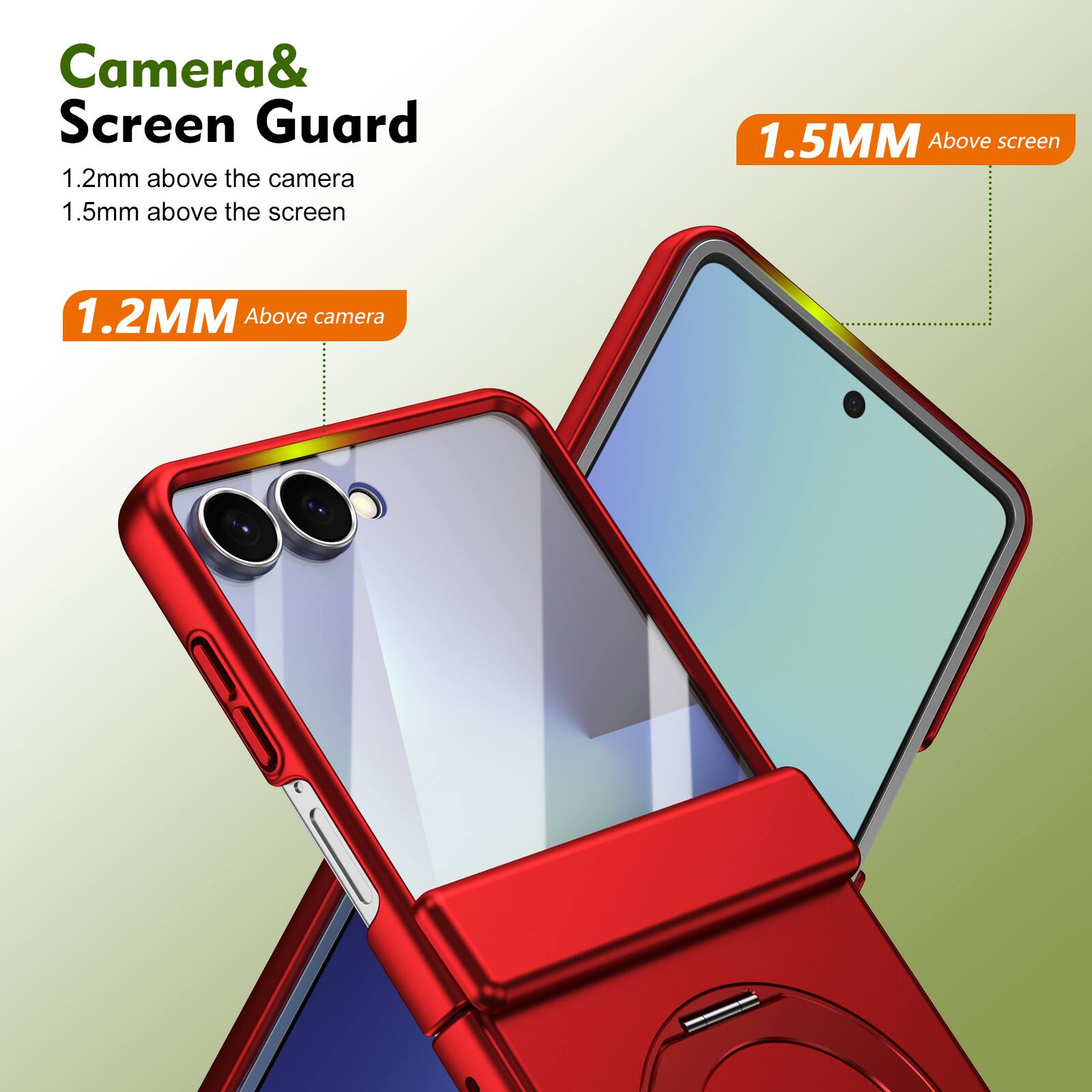Camera & Screen Guard  
1.2mm above the camera  
1.5mm above the screen  

1.2MM Above camera  
1.5MM Above screen