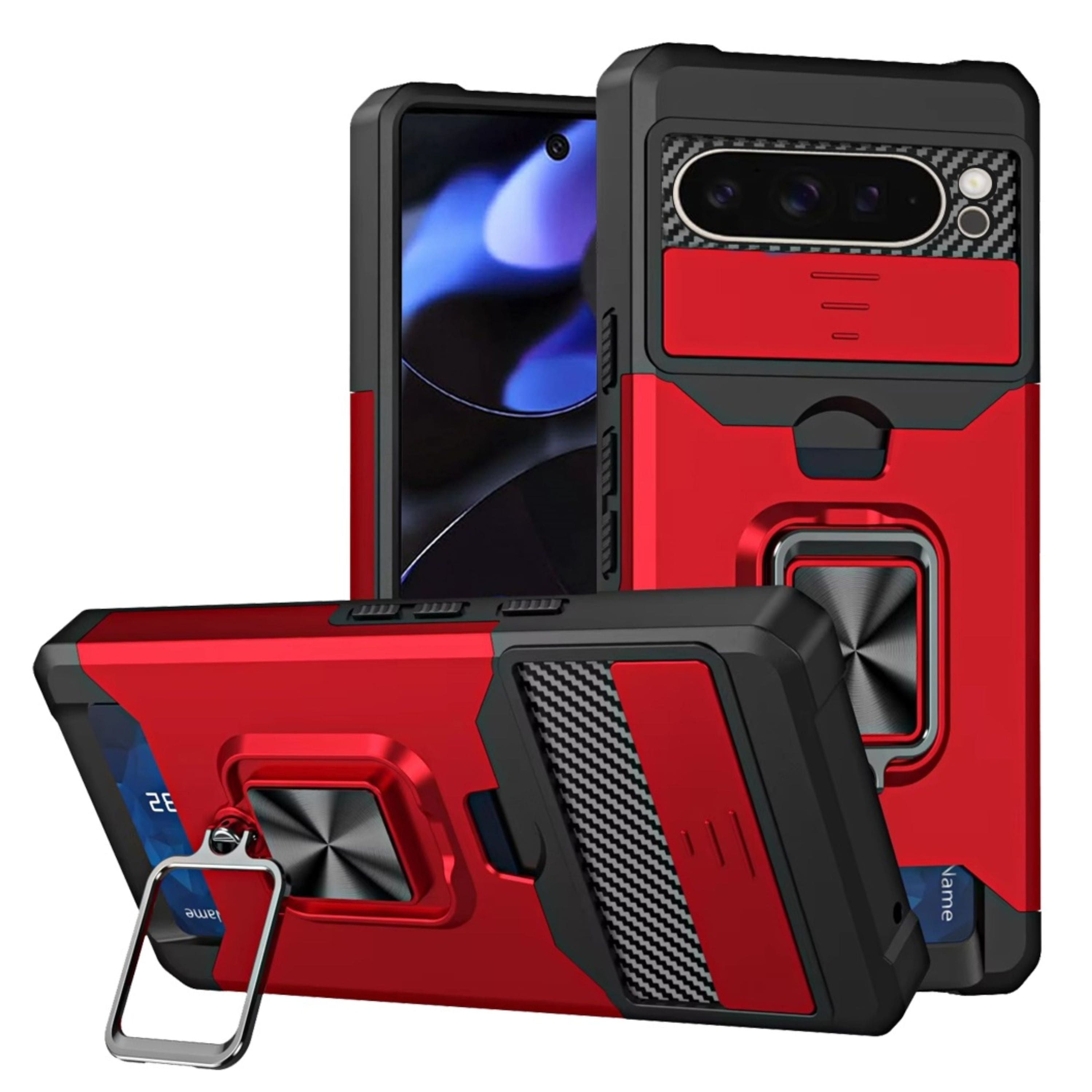 Kitcheniva - Multi-Use Card Holder Lens Cover Phone Case With Tempered Glass For Google Pixel 10/10 Pro - Red price history on PriceWatchPro