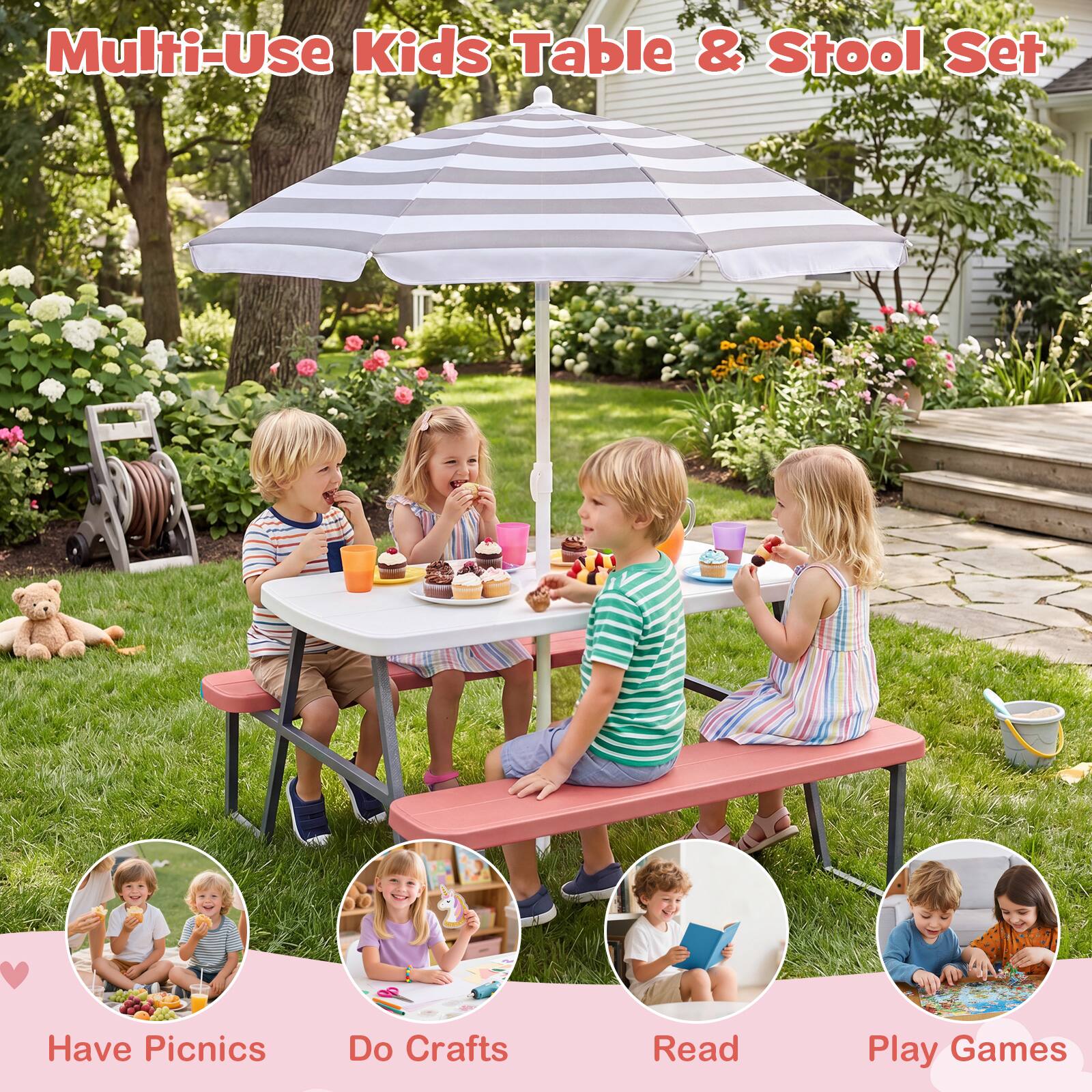 Multi-Use Kids Table & Stool Set

Have Picnics  
Do Crafts  
Read  
Play Games