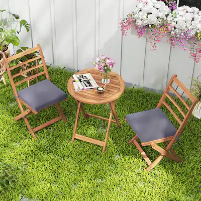 COSTWAY 3-delig balkonmeubelset, bistrotafel met 2 stoelen, inklapbaar COSTWAY 3-delig balkonmeubelset, bistrotafel met 2 stoelen, inklapbaar
