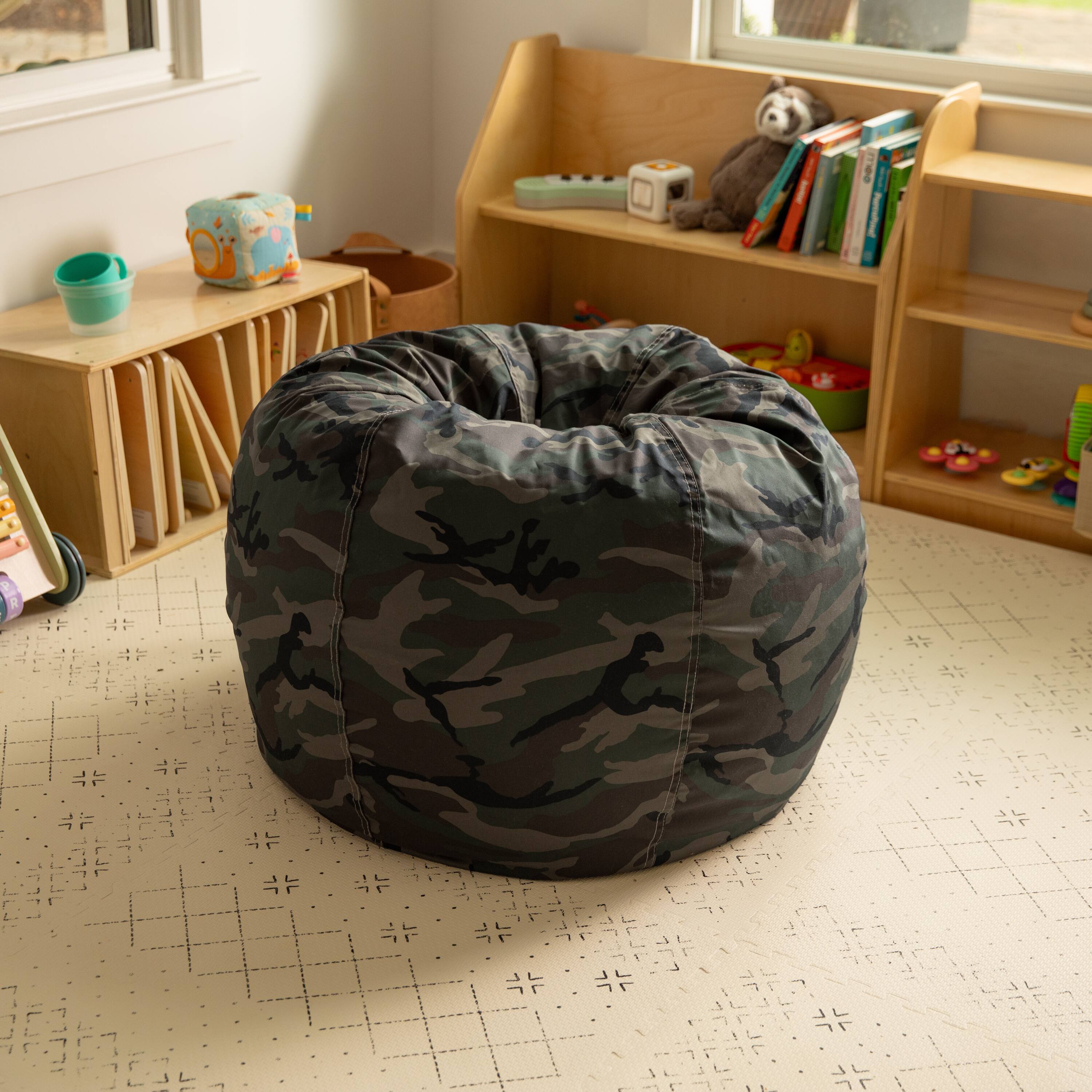 Alt View 1. Emma + Oliver - Small Bean Bag Chair for Kids and Teens - Camouflage.