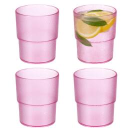 Unique Bargains - 4pcs Clear Acrylic Drinking Glasses, 10.1oz Matte Texture Unbreakable Stackable for Water Juice Beer - Pink