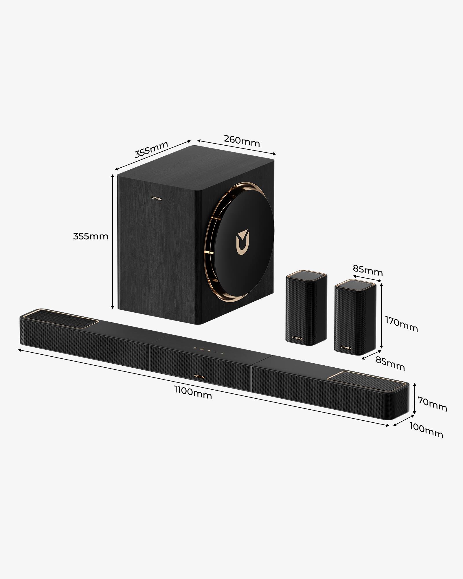 355mm x 260mm  
355mm x 85mm  
1100mm x 100mm  
85mm x 170mm x 85mm  
70mm