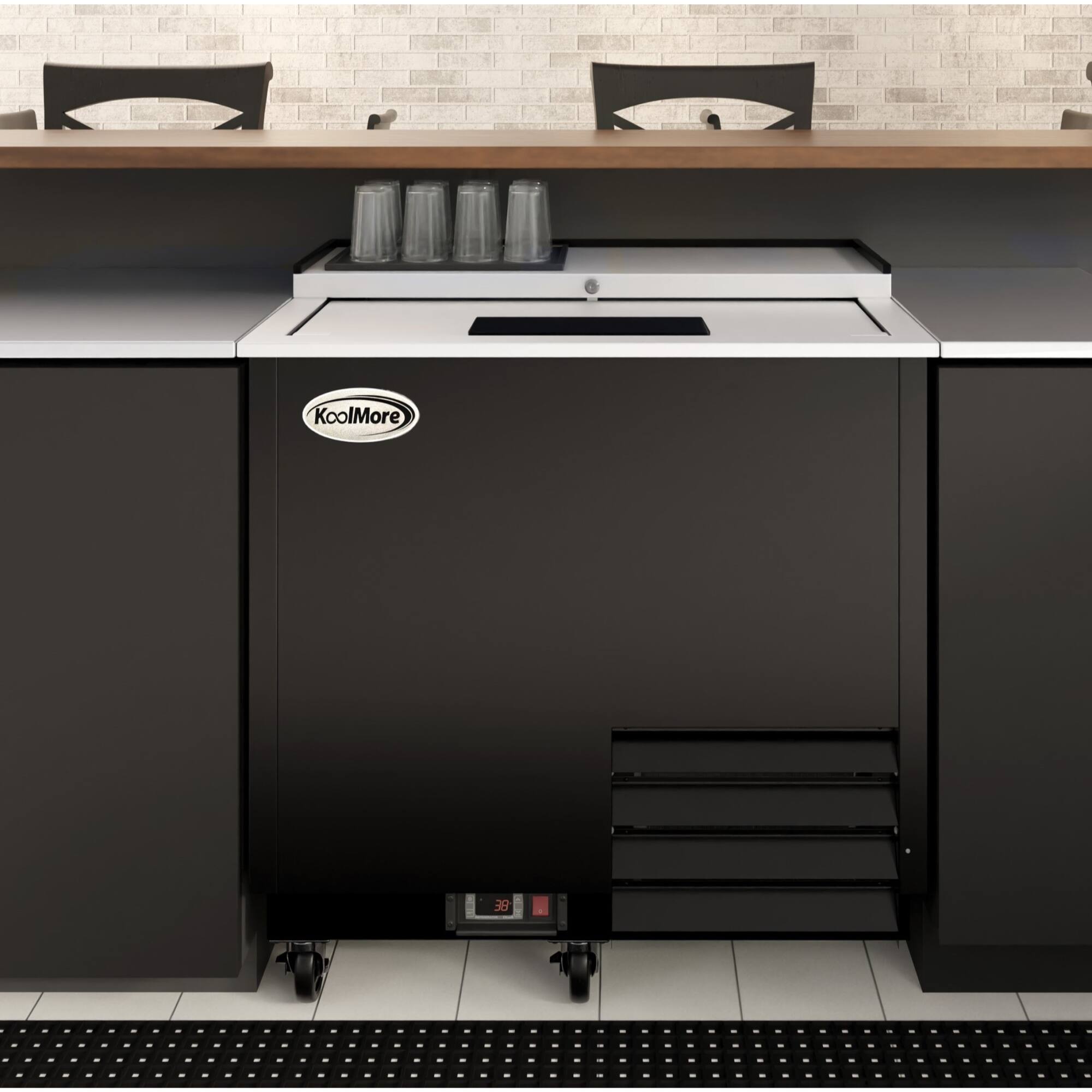 Back. Koolmore - 36 in. Commercial Glass Froster in Black Steel, ETL Listed, 9 cu. ft. (KM-GF36-BK) - Black painted steel.