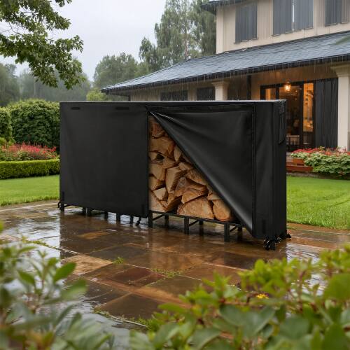 Alt View 9. Winado - 8 FT Indoor/Outdoor Firewood Log Rack with Cover- Steel Fireplace Storage Holder - Black.