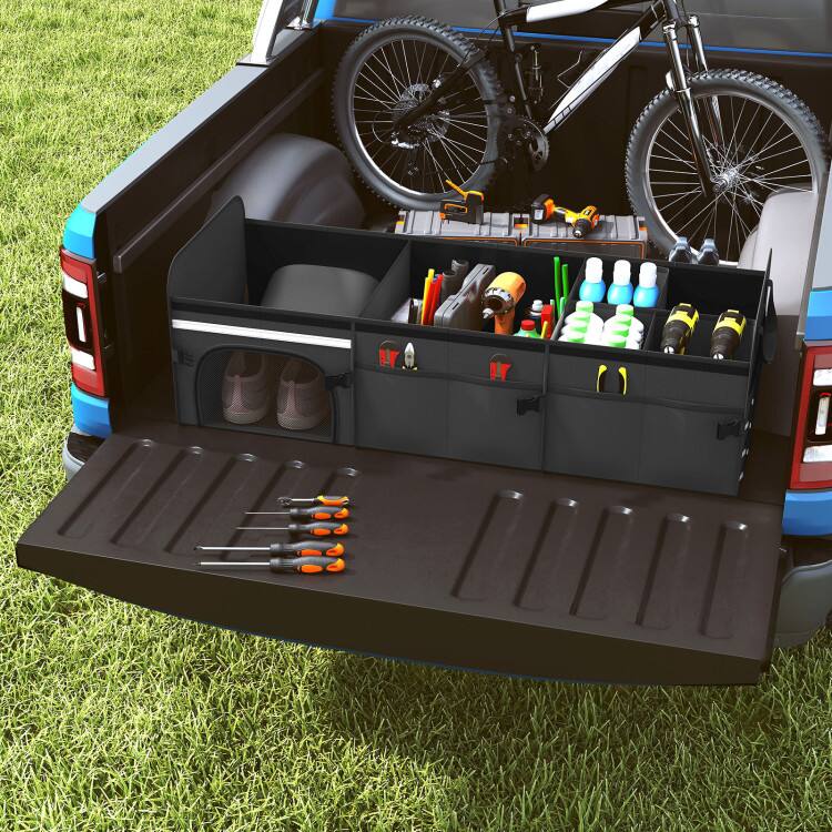 Alt View 4. Mondawe - 18 Gal Car Trunk Organizer with Lid 3-Compartment Portable Storage Box - Black.