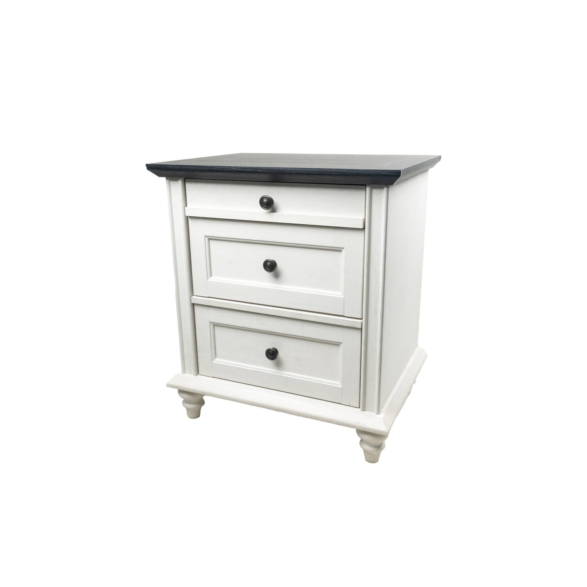 Back. Vaczon - Farmhouse White 3-Drawer Nightstand with Solid Wood Legs - White.
