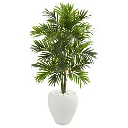 BreeBe - 4' Areca Artificial Palm Tree in White Planter - Green