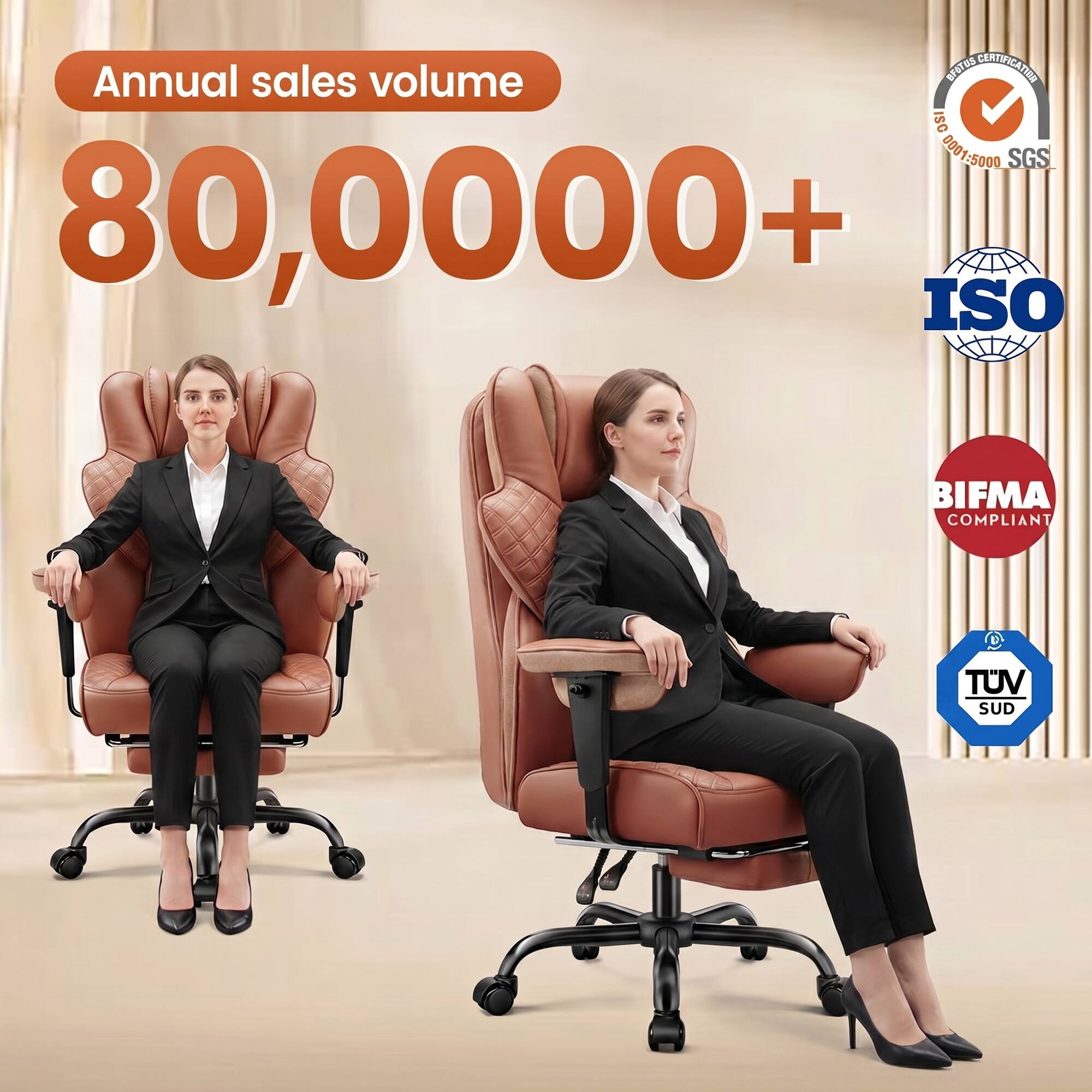 Annual sales volume: 80,000+

- ISO 9001:5000 SGS
- BIFMA Compliant
- TUV SUD