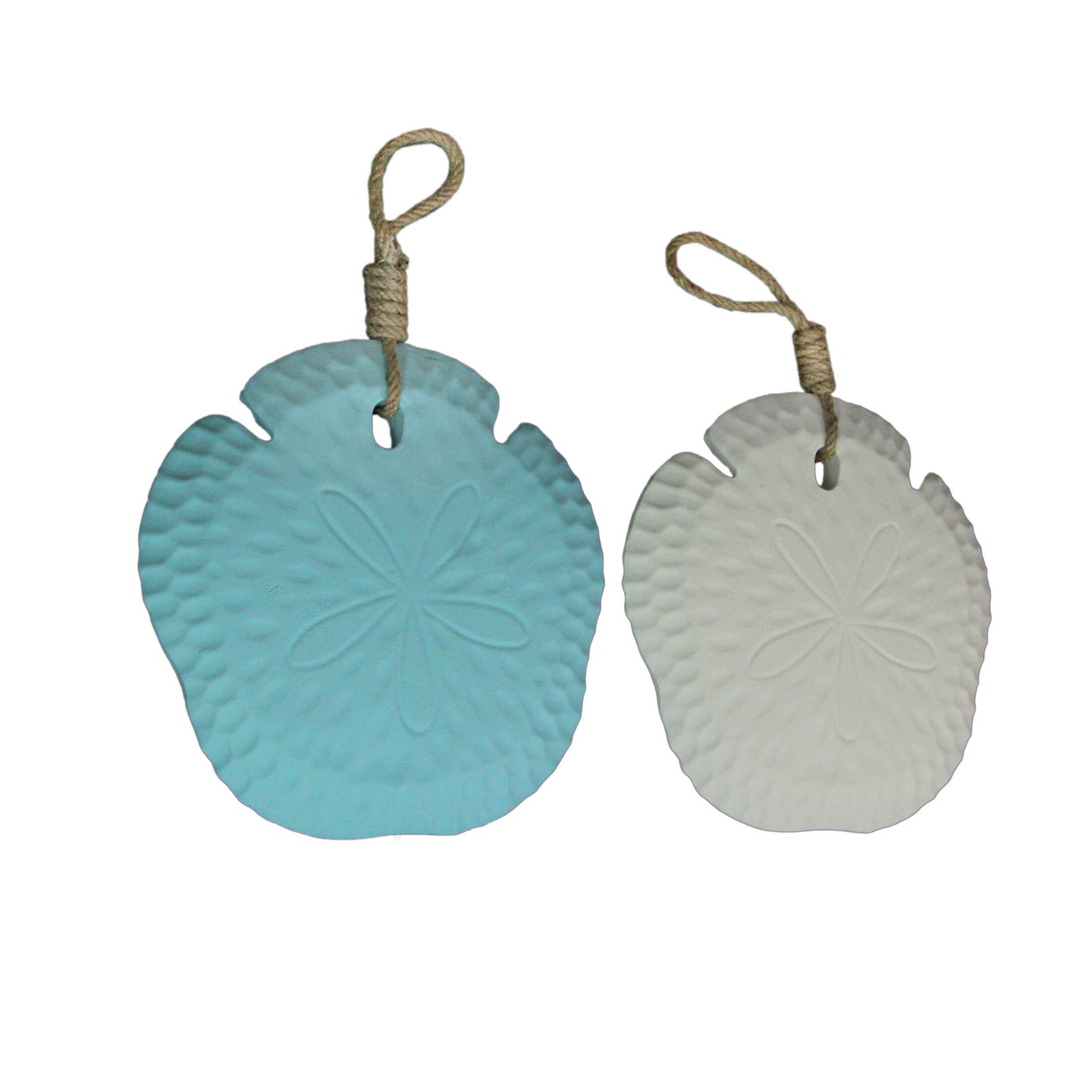 Alt View 1. Things2Die4 - Set of 2 Wooden Sand Dollar Wall Hangings – Coastal Blue and White Decorations - Multicolored.