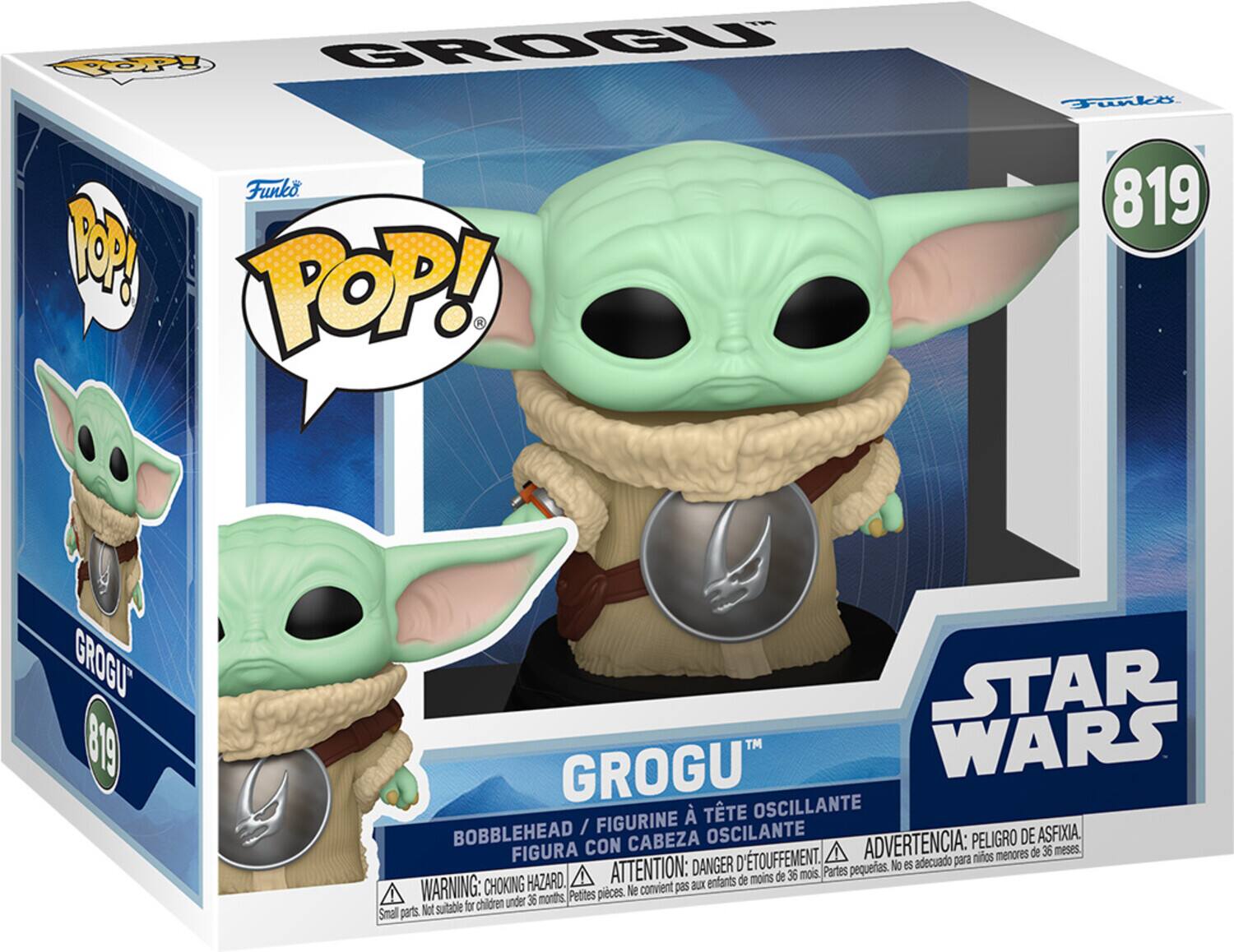 Rop GROGU Funko RP POP! R 819 GROGU 819) STAR WARS TTE OSCILLANTE BOBBLEHEAD / FIGURINE OSCILANTE ASFIXIA. CABEZA ADVERTENCIA: PELIGRO DE FIGURA CON menores de 36 meses D'TOUFFEMENT. adecuado para ninos ATTENTION: DANGER Partes pequeñas. No 5 HAZARD. entants de moins de 36 mos WARNING: CHOKING Ne convient pas XUE under 36 months Petites pieces. Not suitable for children Small parts.