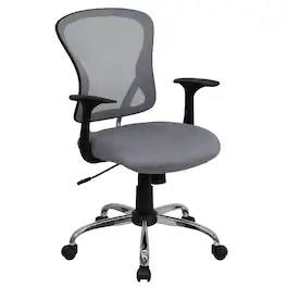 Emma + Oliver - Mid-Back Mesh Swivel Task Office Chair with Chrome Base and Arms - Gray