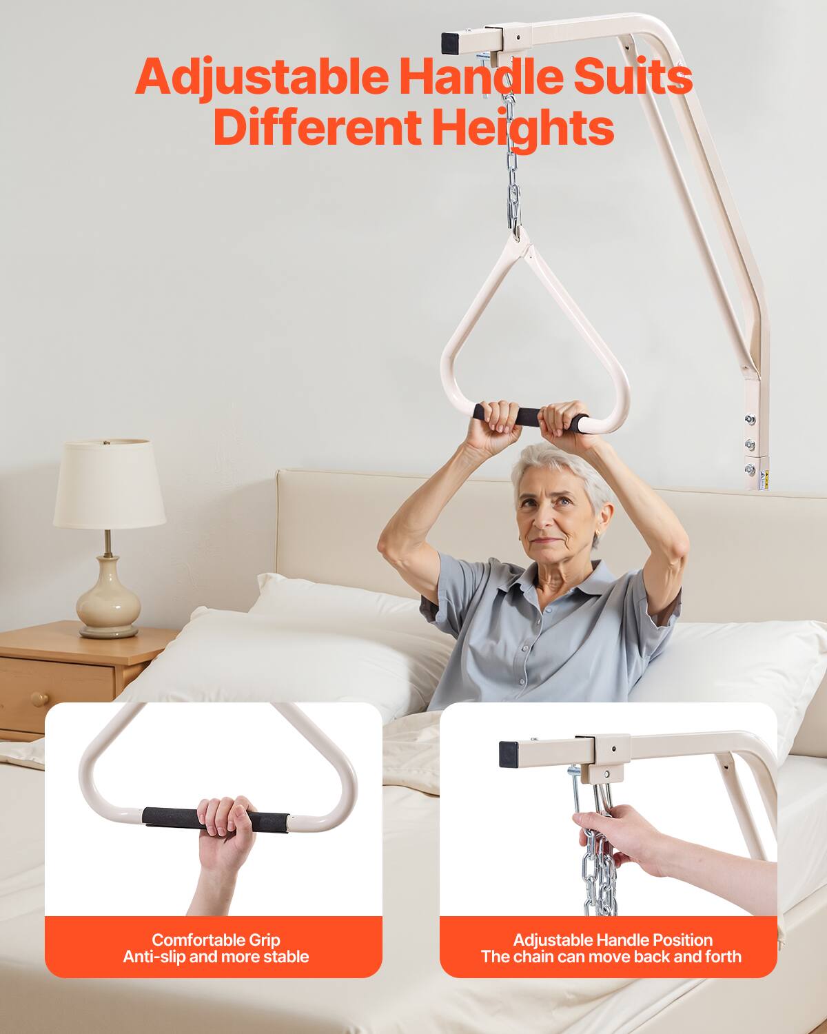 Adjustable Handle Suits Different Heights

Comfortable Grip
Anti-slip and more stable

Adjustable Handle Position
The chain can move back and forth