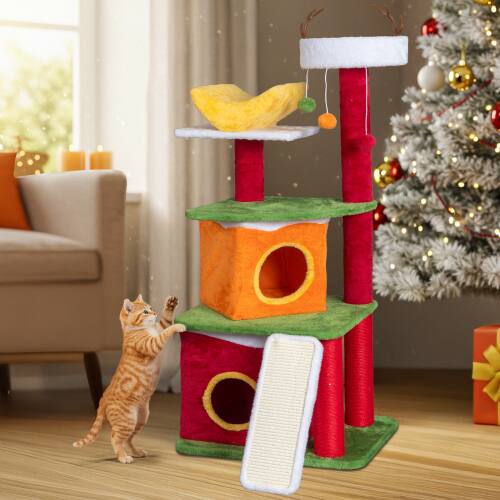 Front. Winado - Christmas Themed Plush Multi-level Cat Tower Tree with Condos for Indoor Holiday Decoration.