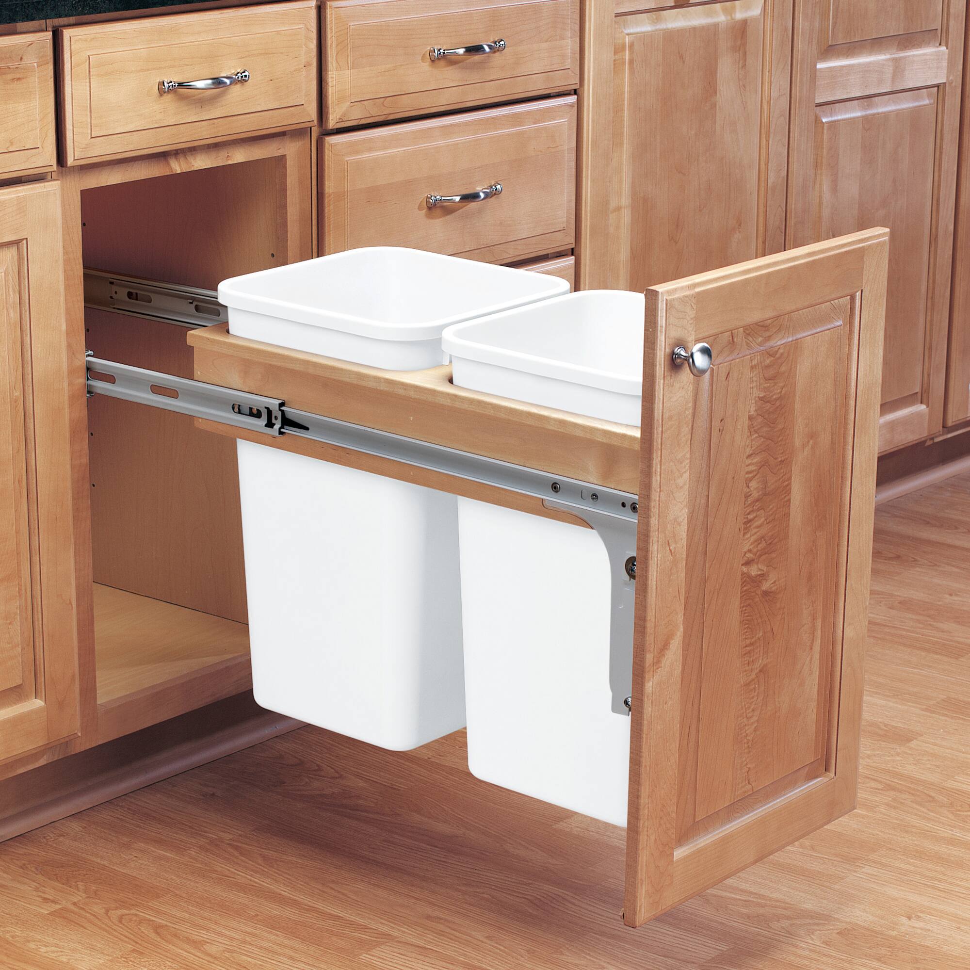 Alt View 1. Rev-A-Shelf - Rev-A-Shelf Double Pullout Top Mount Trash Cans 35 qt., White, 4WCTM-18DM2-162 - Light Brown.