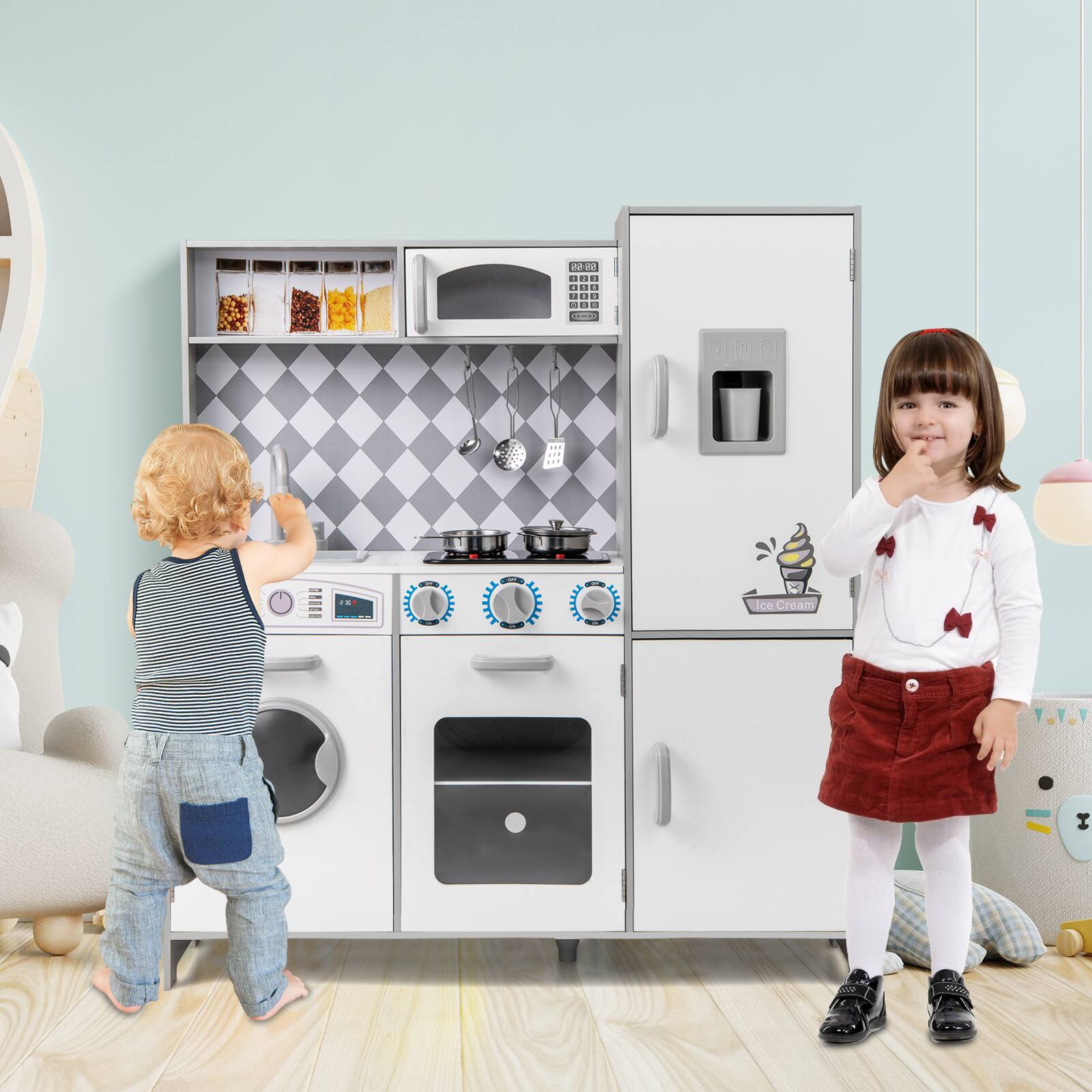 Angle. SlickBlue - Kids Pretend Play Kitchen Set with Working Lights and Cooking Sounds - White.
