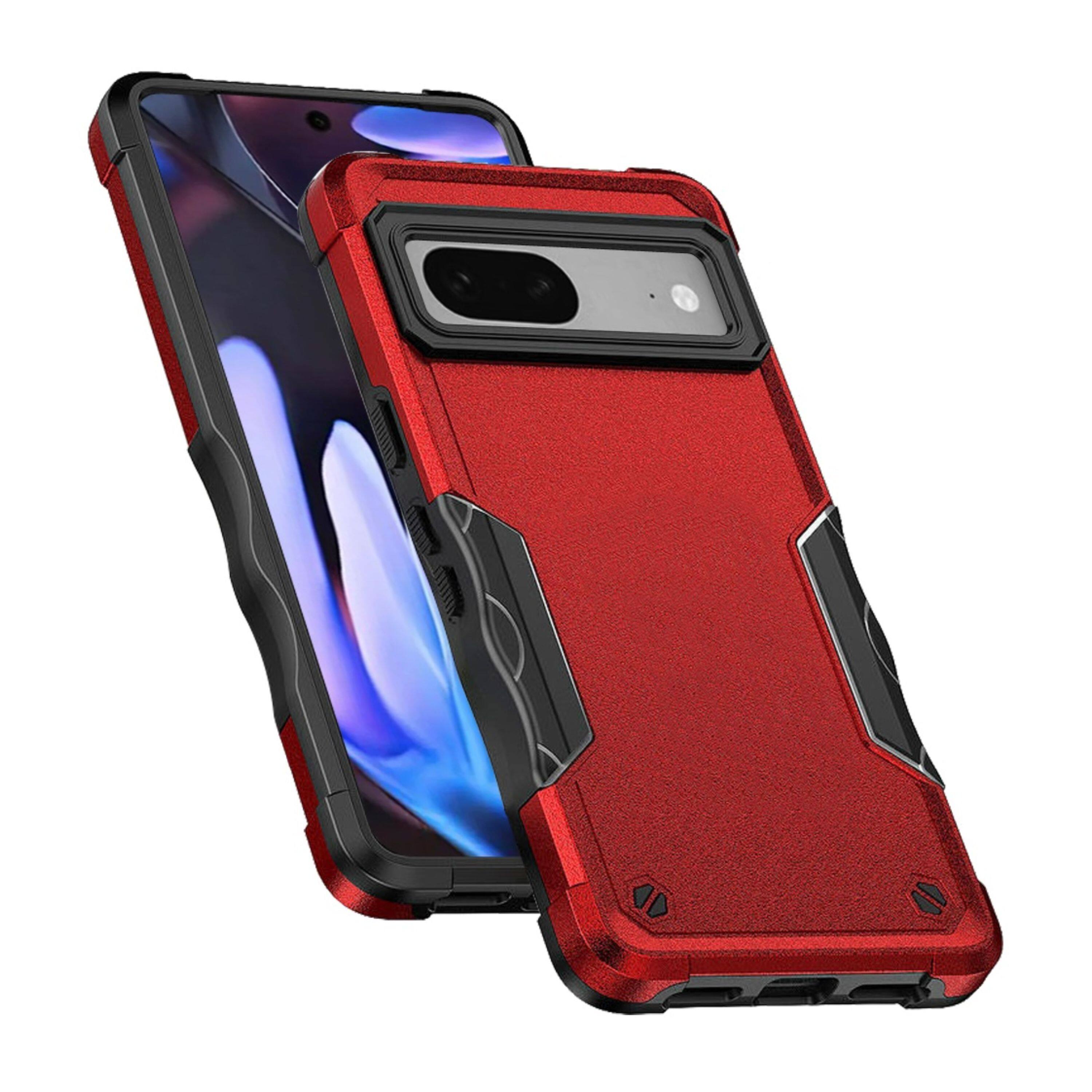 Angle. Kitcheniva - Armor Style Grip Case With Tempered Glass For Google Pixel 9a Red - Red.