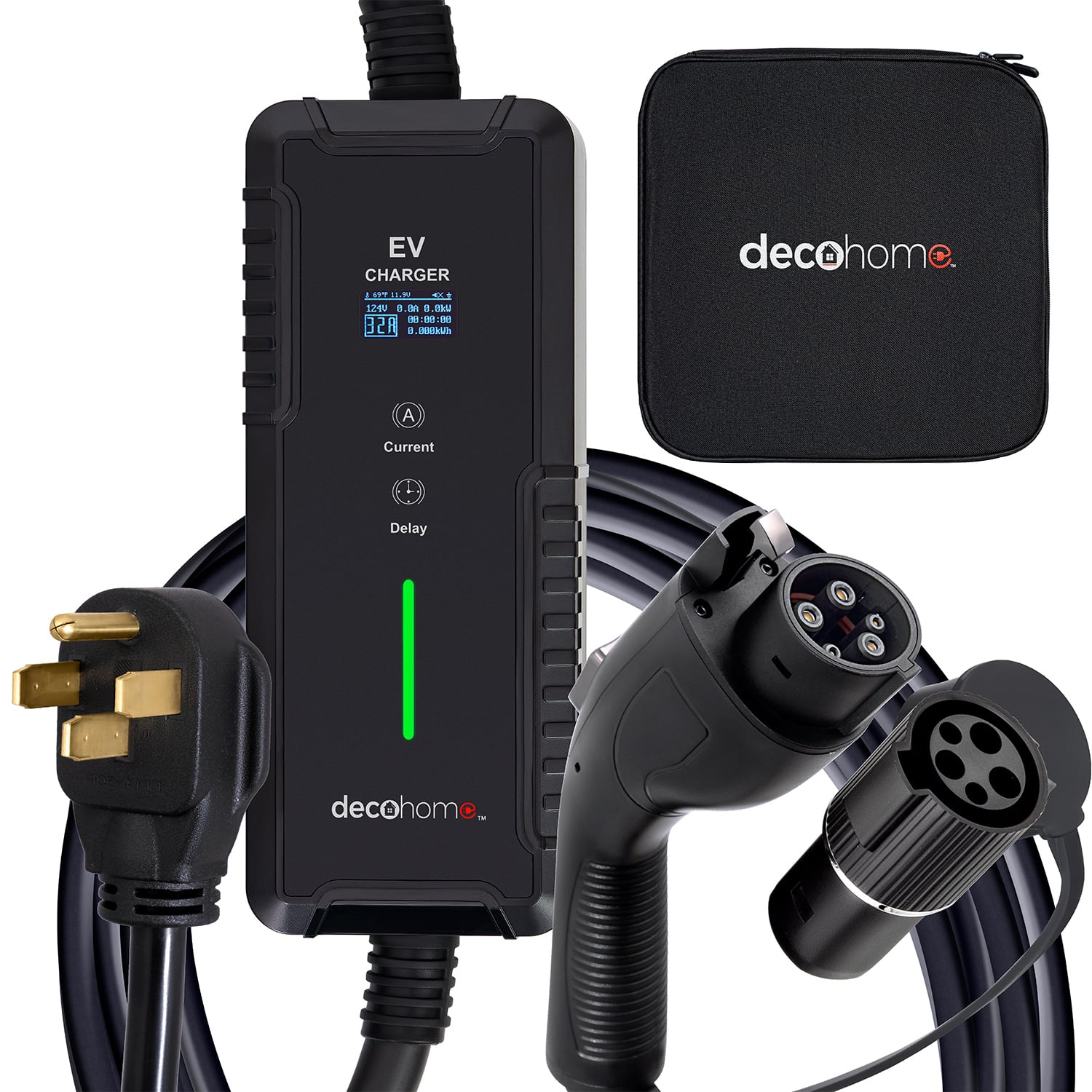 Deco Home - Level 1-2 240V 32A Portable EV Charger EVPT01 - Black