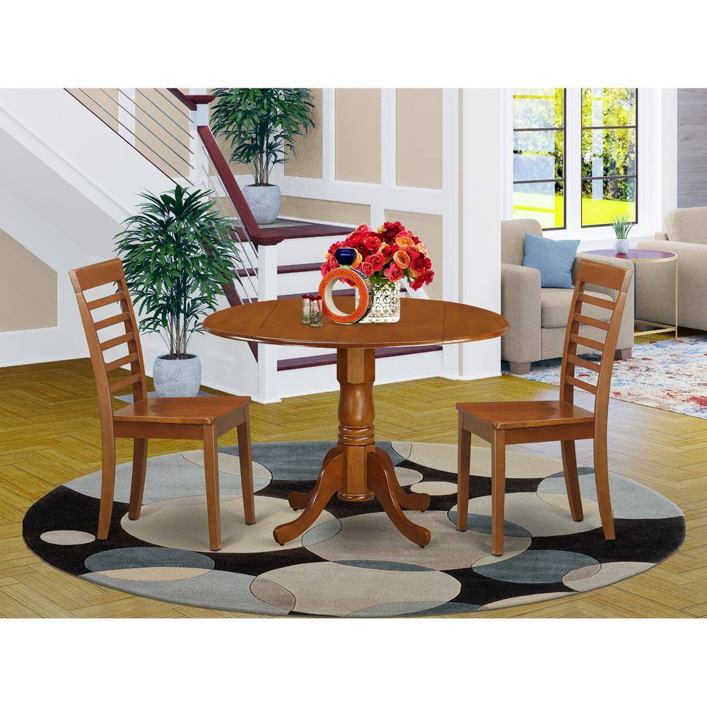 Back. East West Furniture - 3 Pc Kitchen Table set-round Kitchen Table plus 2 dinette Chairs - Saddle Brown.