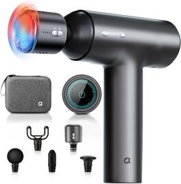 Live At Space - Heated Deep-Tissue Massage Gun, 10mm Stroke 3000RPM, 6 Heads, 4 Heat 5 Speed, LED Touch, 18oz Case - 642146675690