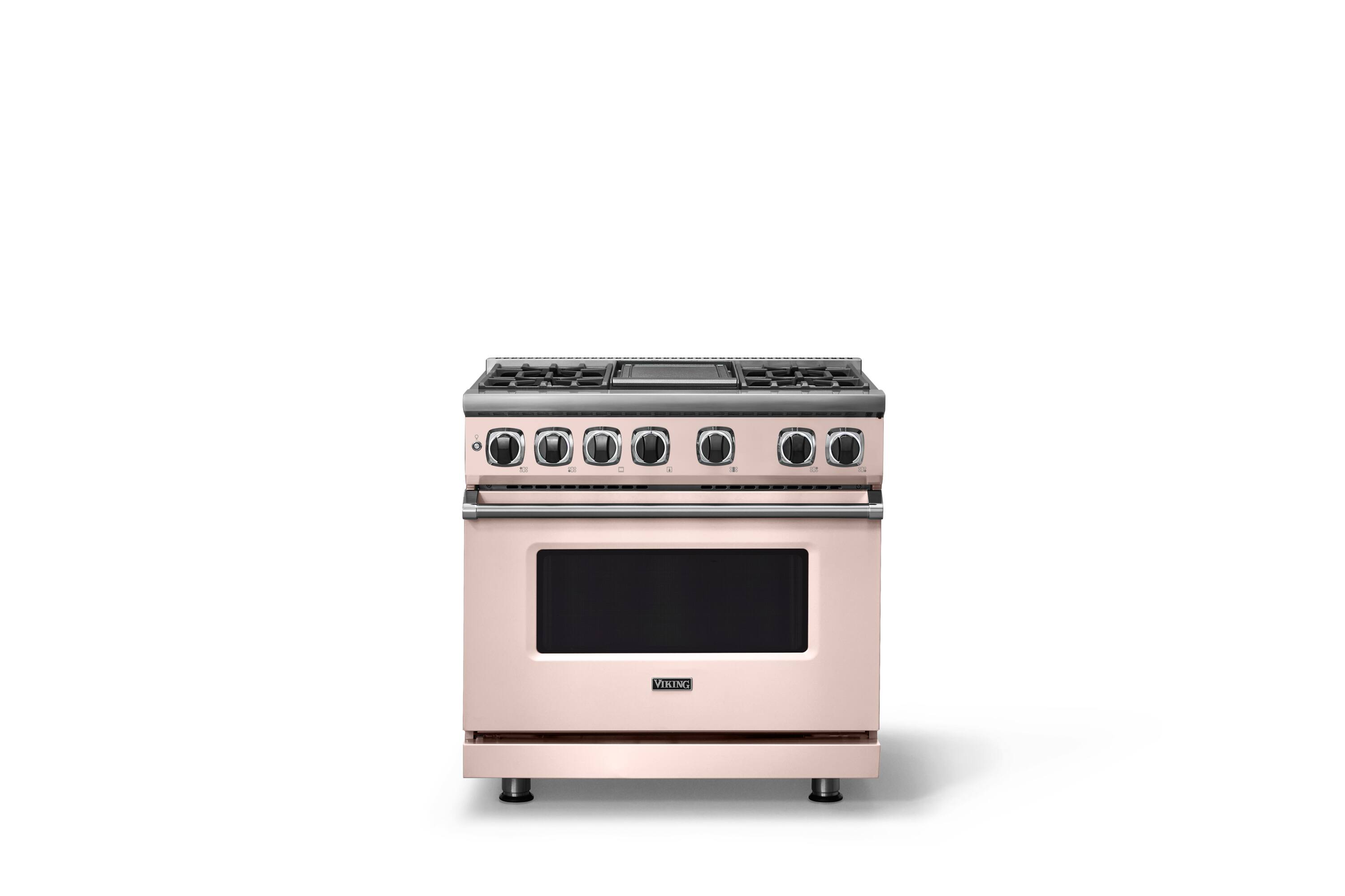 Alt View 4. Viking - 36 in. Wide 4 Burner Dual Fuel Sealed Burner Range with Griddle-LP - Blush.