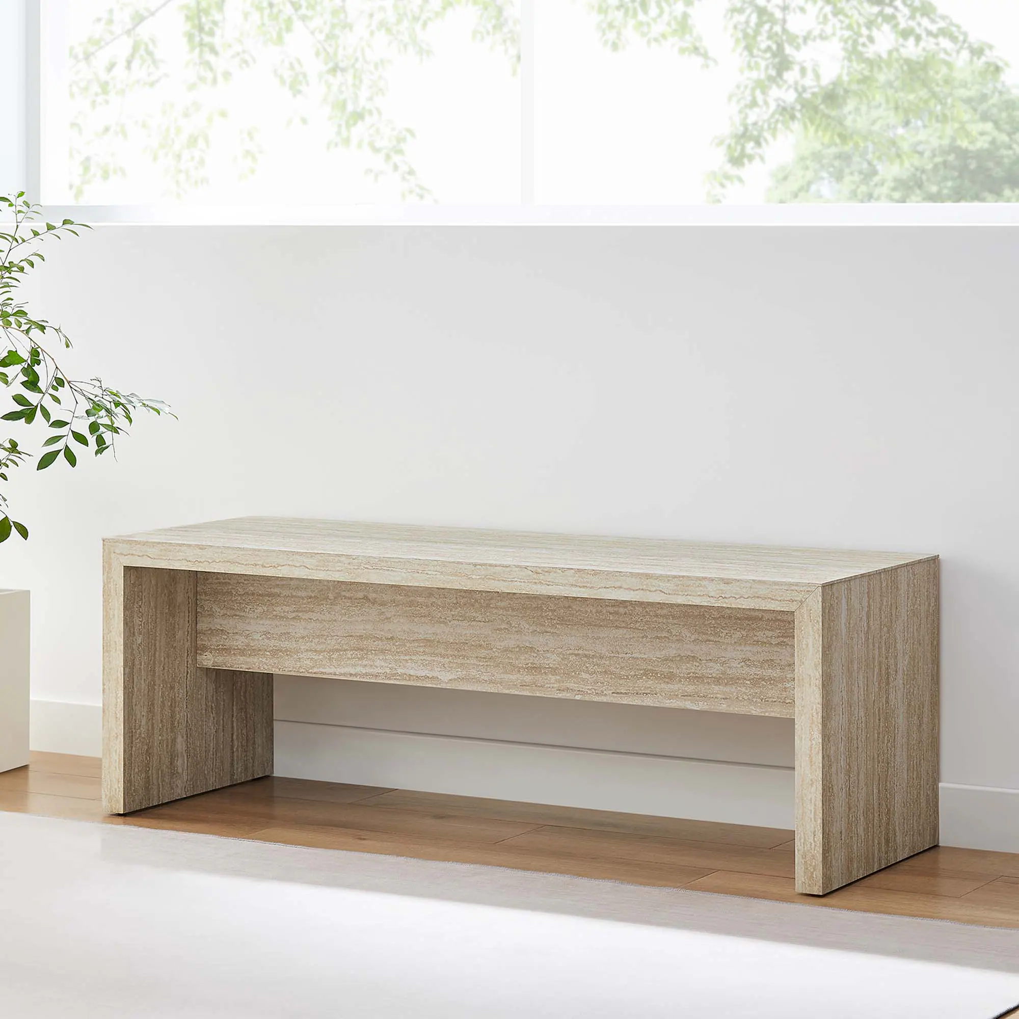 Alt View 4. Modway - Mirella 53.5” Faux Travertine Bench by Modway - Blue.